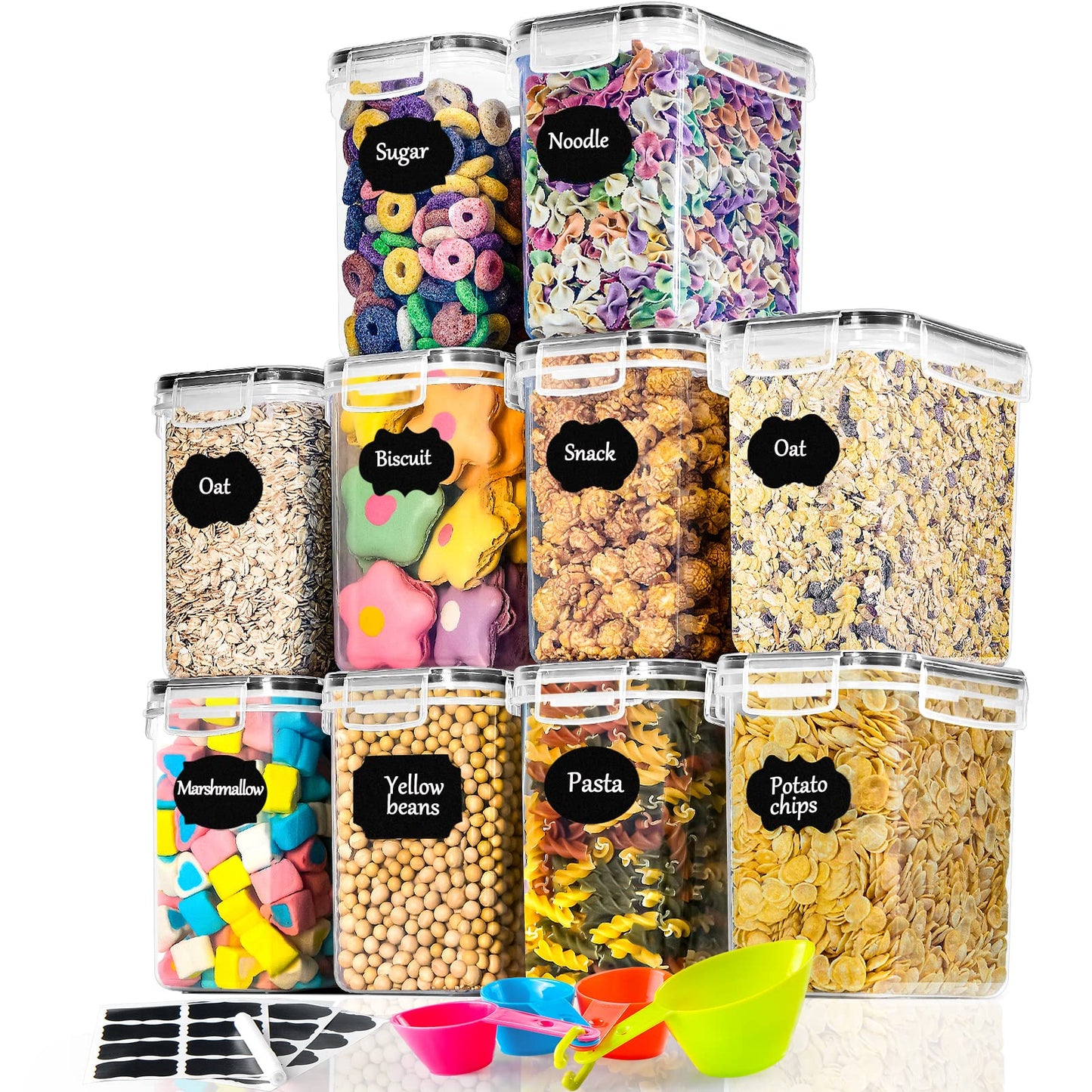 Storage Jars with Lid, Airtight, Large, 4 L, Set of 4, BPA-Free, Storage Box, Kitchen, Moth-Proof Kitchen Organiser, Flour, Spaghetti Cornflakes, Cereal Storage, Storage Container with Labels