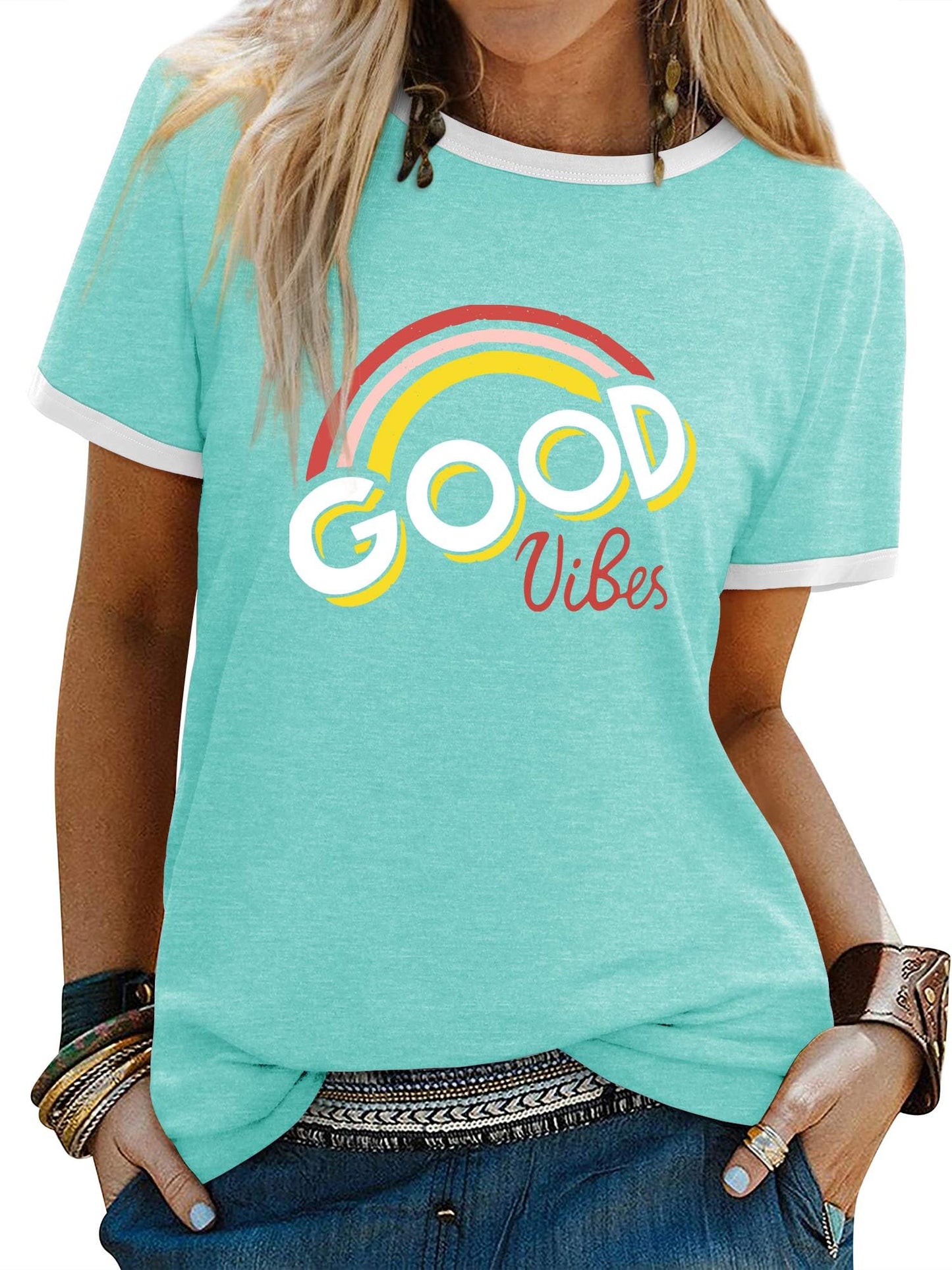 Women’s Good Vibes Rainbow Print T-Shirt