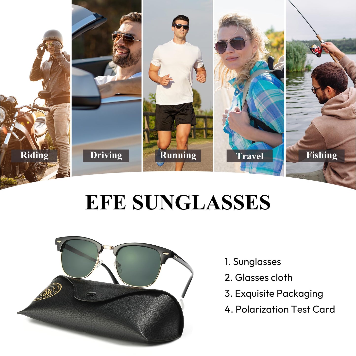 EFE Sonnenbrille-Herren-Damen-Polarisiert-Rechteckig-Sonnenbrillen Unisex Retro Klassische Vintage Polarisierte Brille UV400 Schutz Classic Sunglasses Eckig für Fahren