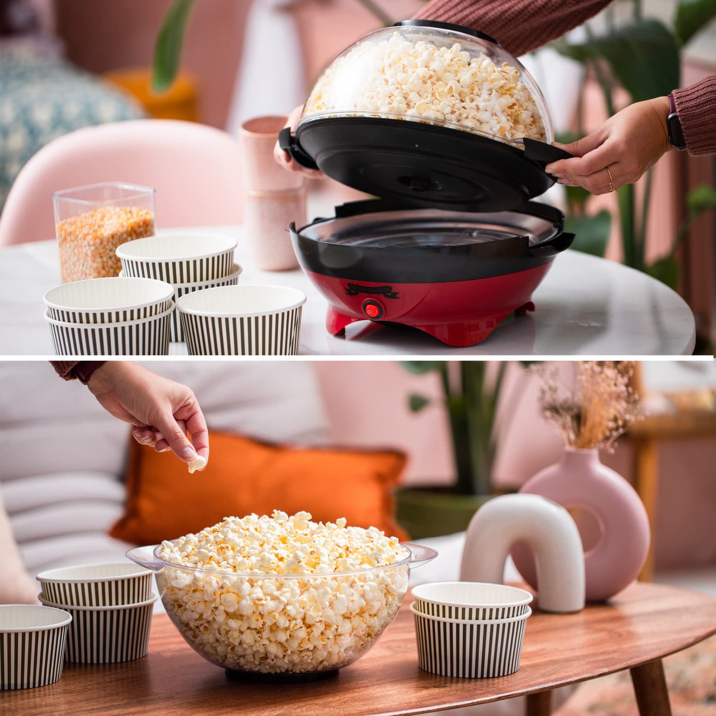Gadgy Popcorn Maschine groß - Retro Popcorn Maker 5 L - Popcorn Maker mit Antihaftbeschichtung und abnehmbarer Heizfläche - Popkorn Maschine rot - Popcornmaschine 800W - Popcorn machine