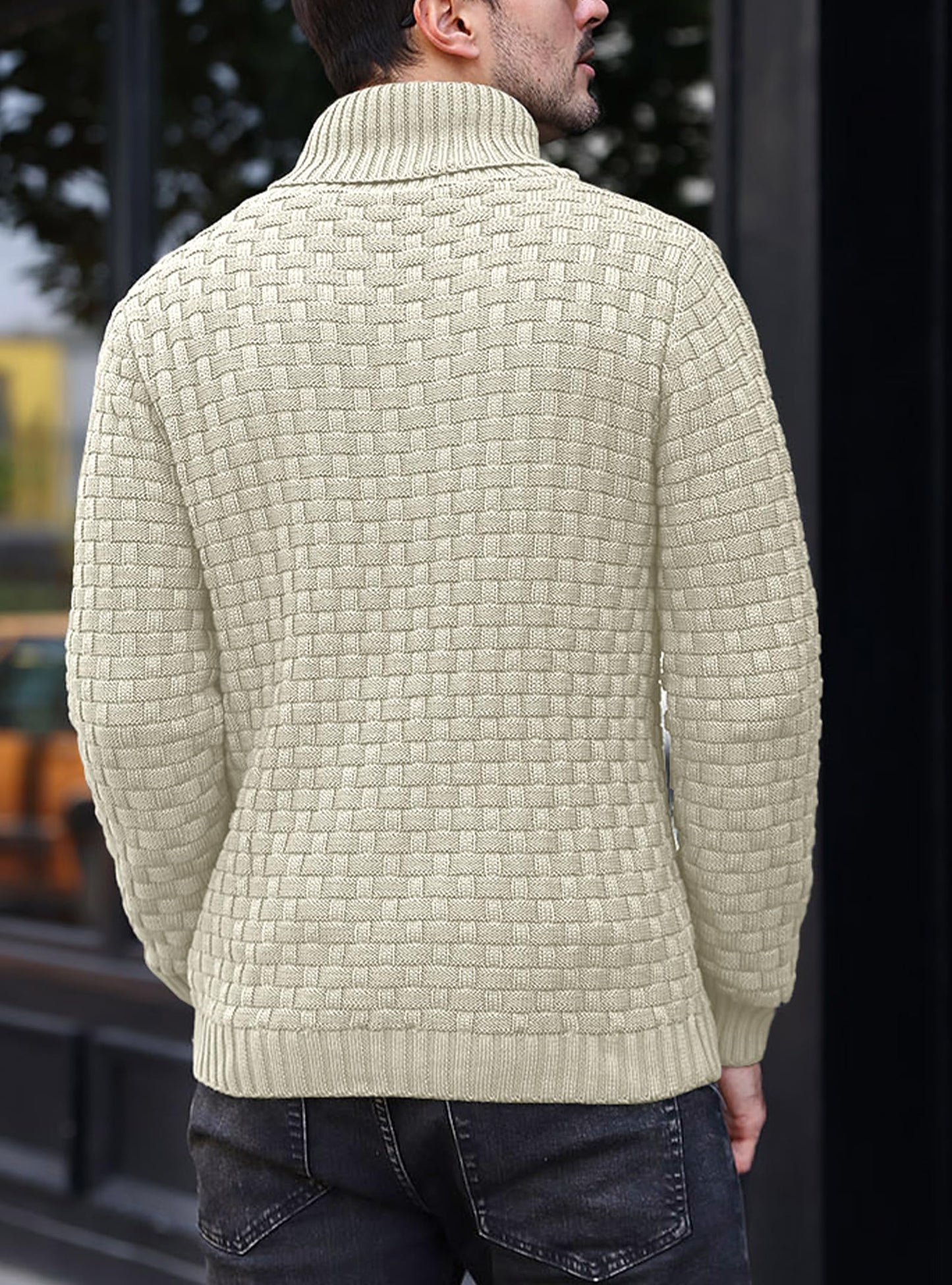 HYPESTFIT Men’s Mock Neck Sweater – Textured Knit Pullover