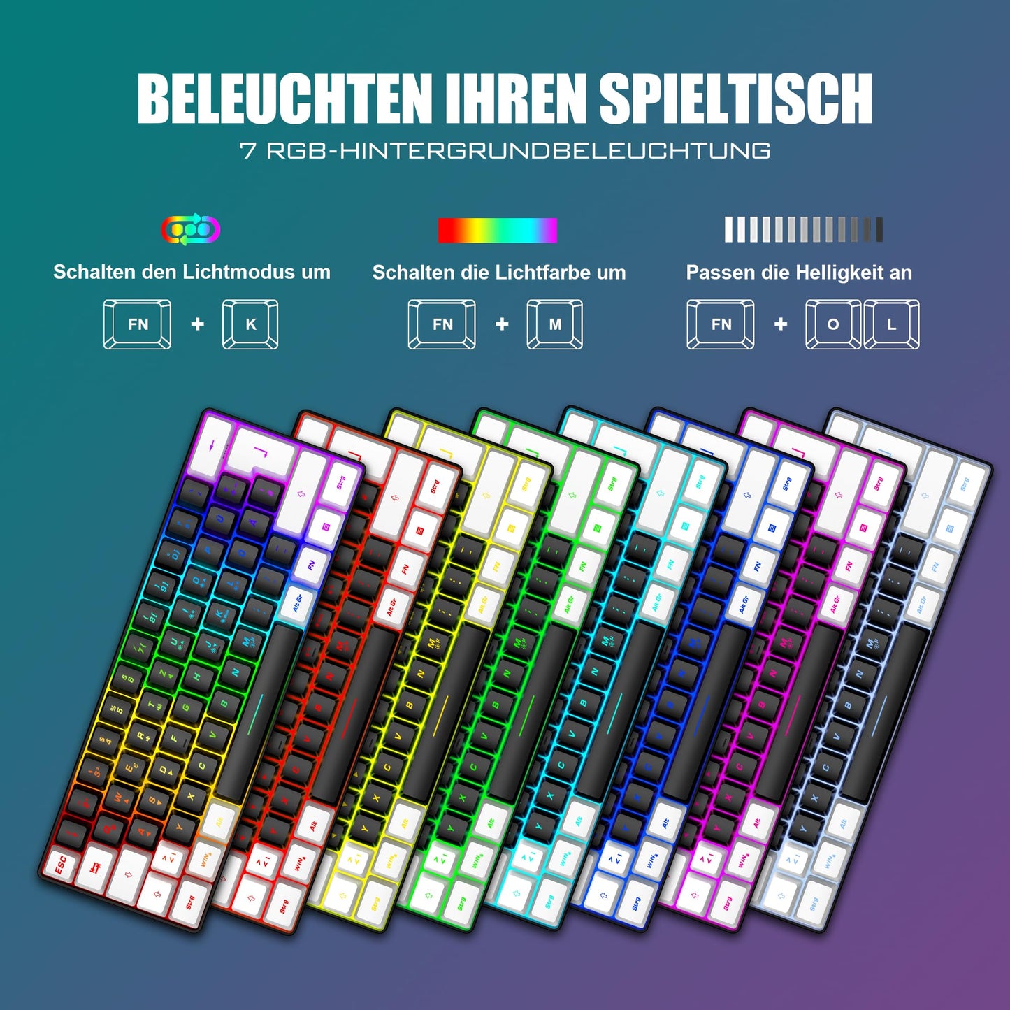 RedThunder 60% RGB Verkabelte Gaming Tastatur und Maus Set, Mini Gaming Tastatur, 62 Tastatur, DE Layout, Ultraleichte 7200 DPI Maus mit Wabenkonstruktion für PC MAC PS5 Xbox Gamer (Schwarz-Weiß)