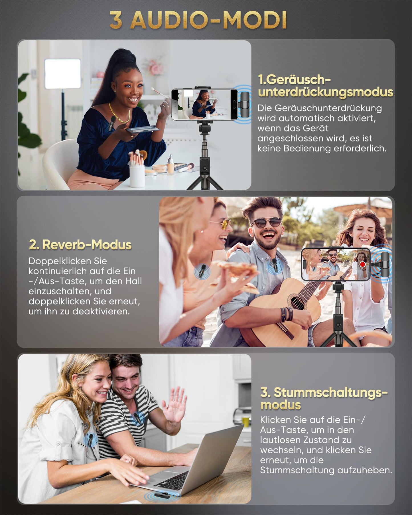 IUMAKEVP Lavalier Mikrofon Kabellos kompatibel mit iPhone/iPad/Android-Handy/Laptop, Plug-Play Wireless Ansteckmikrofon mit Rauschunterdrückung für Videoaufnahmen/Live-Dampf/Interview/TikTok (2 Mics)