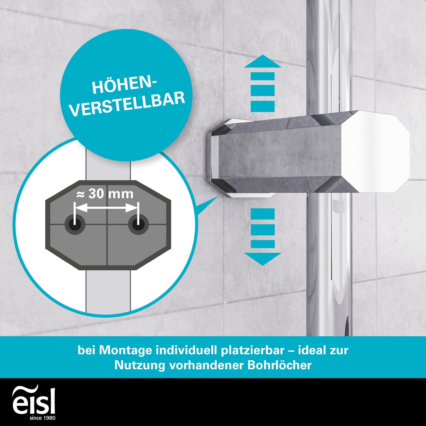 EISL Duschset EASY FRESH, Duschsystem ohne Armatur 2 in 1 mit großer Regendusche (250 x 200 mm) und Handbrause, Regendusche ohne Armatur ideal zum Nachrüsten, komplettes Montageset, Chrom DX12006
