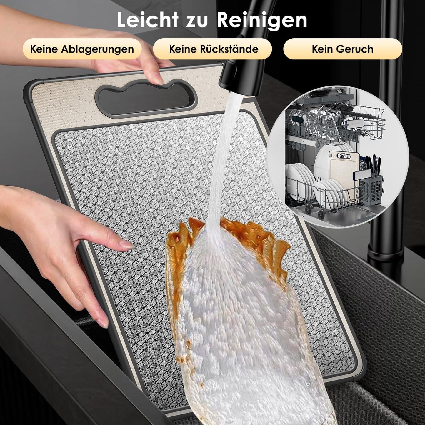 Doppelseitiges Schneidebrett, Lebensmittelechter 304 Edelstahl und Stroh PP, Robust, Kratzfestes Netzdesign für die Getrennte Handhabung von Fleisch und Gemüse, Spülmaschinenfest (36,5 x 25cm)