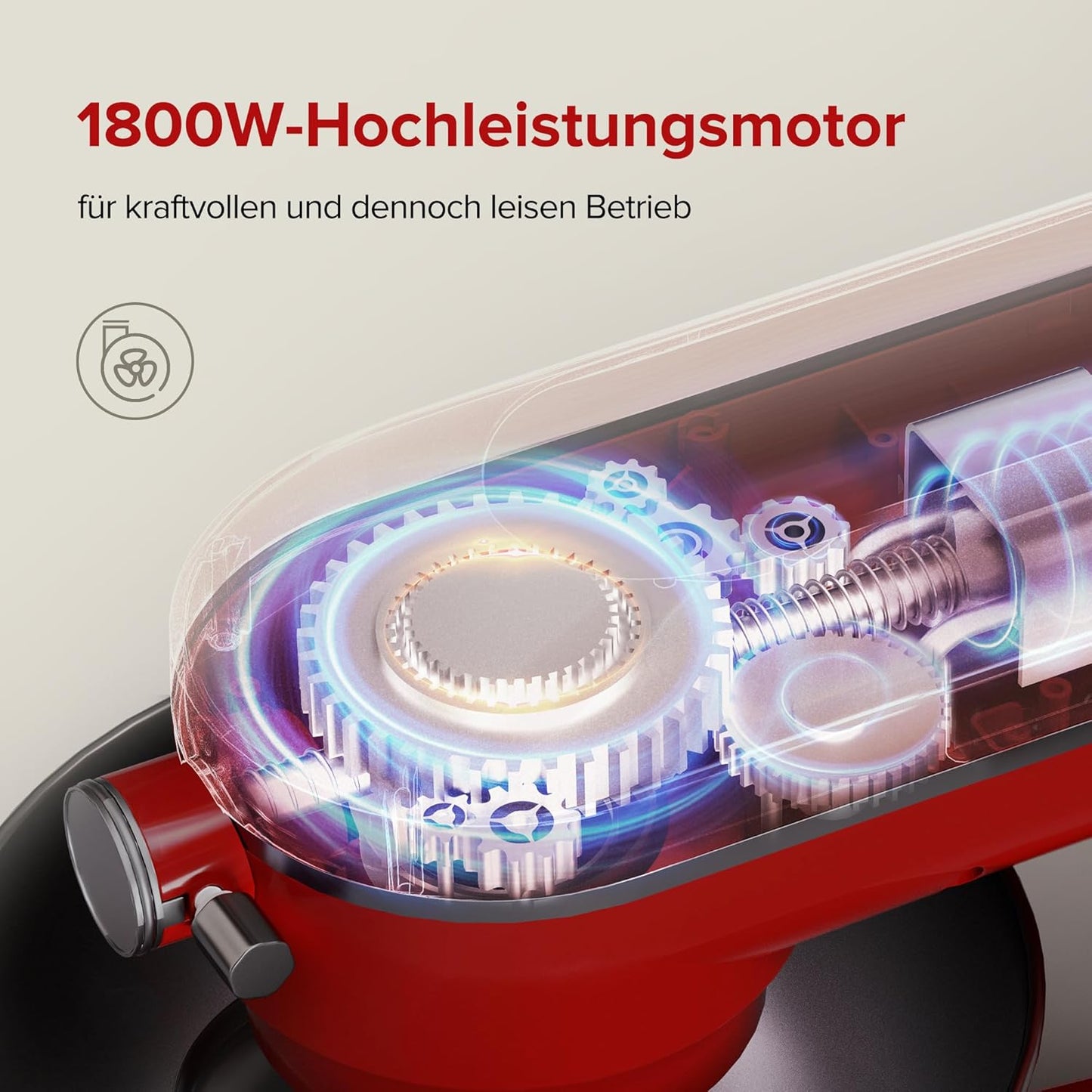 Chefree Knetmaschine Profi Küchenmaschine,7L Schüssel mit 3 Rührwerkzeuge, 1800W,LED-Touchscreen,10 Stufen,Knethaken Rühr- & Schneebesen,Planetenrührwerk,Rot,M500