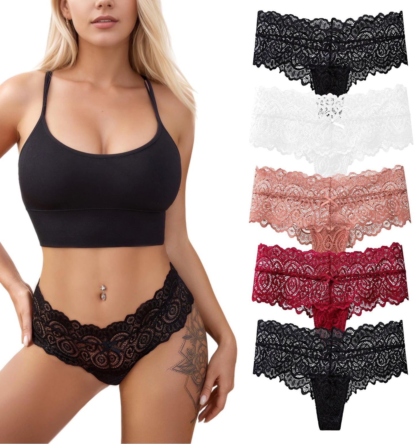 Lishang Women's Lace Thong 5-Pack - Sexy Low Waist Lingerie