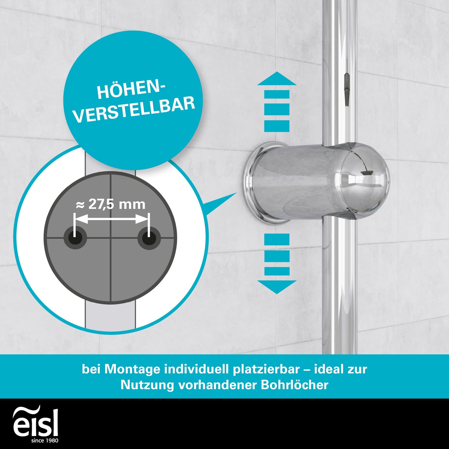 EISL Duschset EASY FRESH, Duschsystem ohne Armatur 2 in 1 mit großer Regendusche (250 x 200 mm) und Handbrause, Regendusche ohne Armatur ideal zum Nachrüsten, komplettes Montageset, Chrom DX12006