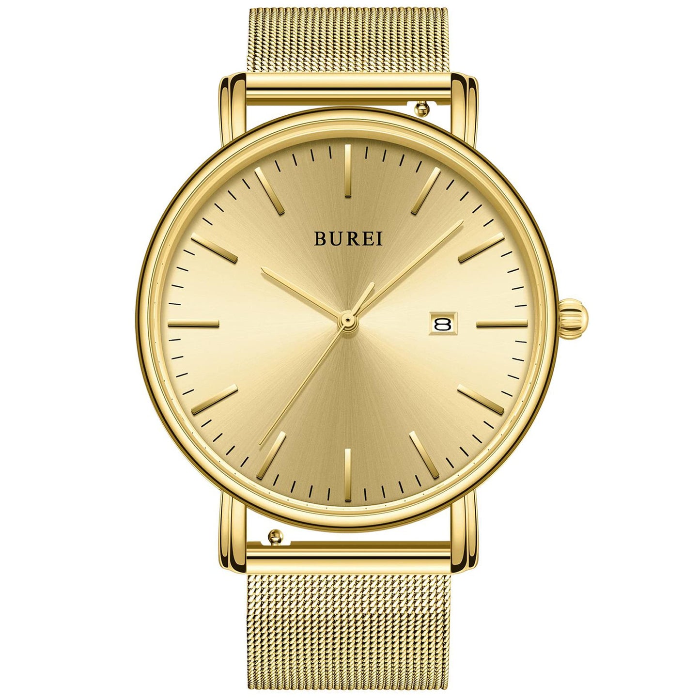 BUREI Ultra Dünne Uhren Herren Schwarze Analoges Datum Armbanduhr Herren mit Japanisches Quarzwerk, Geschenke für Männer