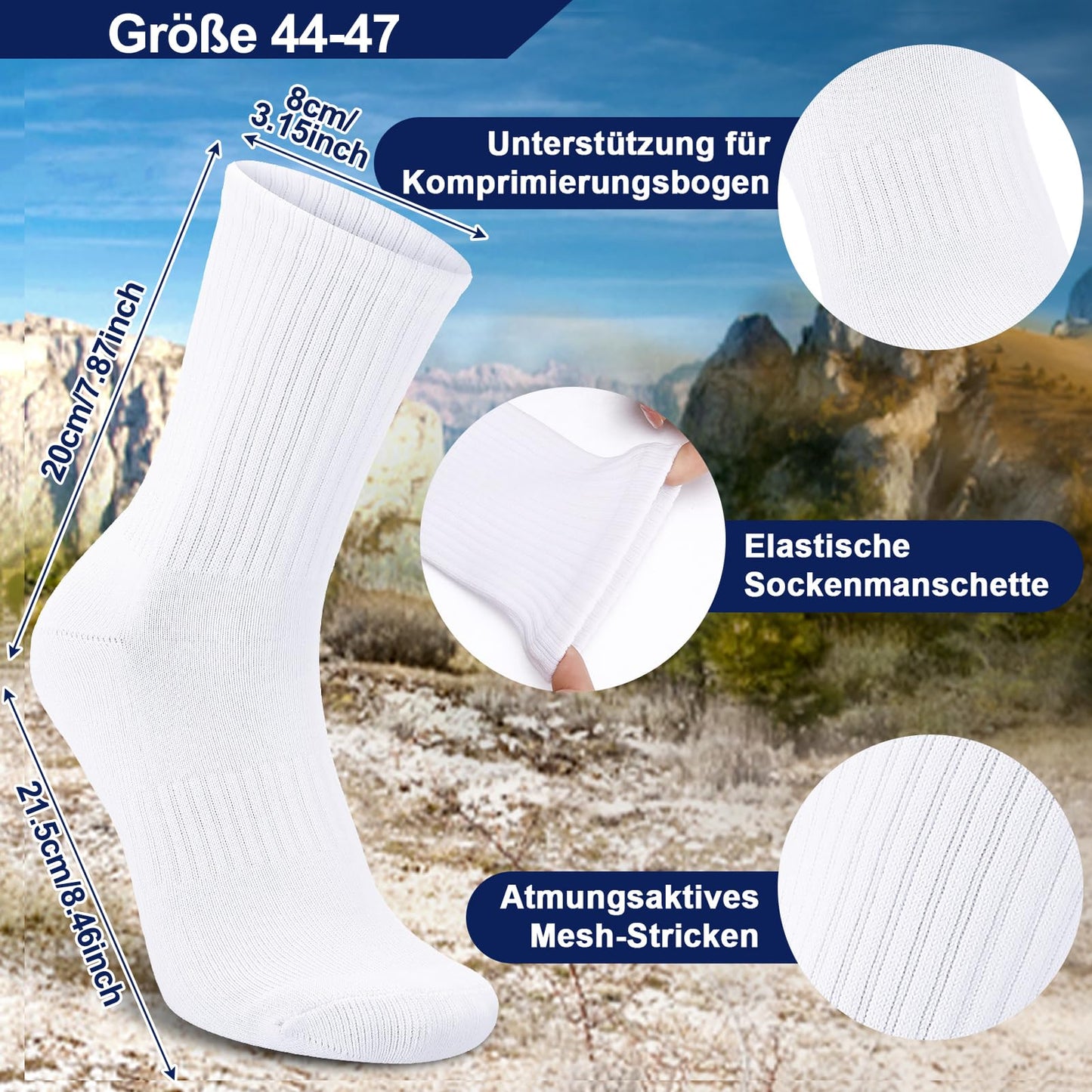 5 Pairs Sports Socks for Men – Breathable Cushioned Cotton Crew Socks