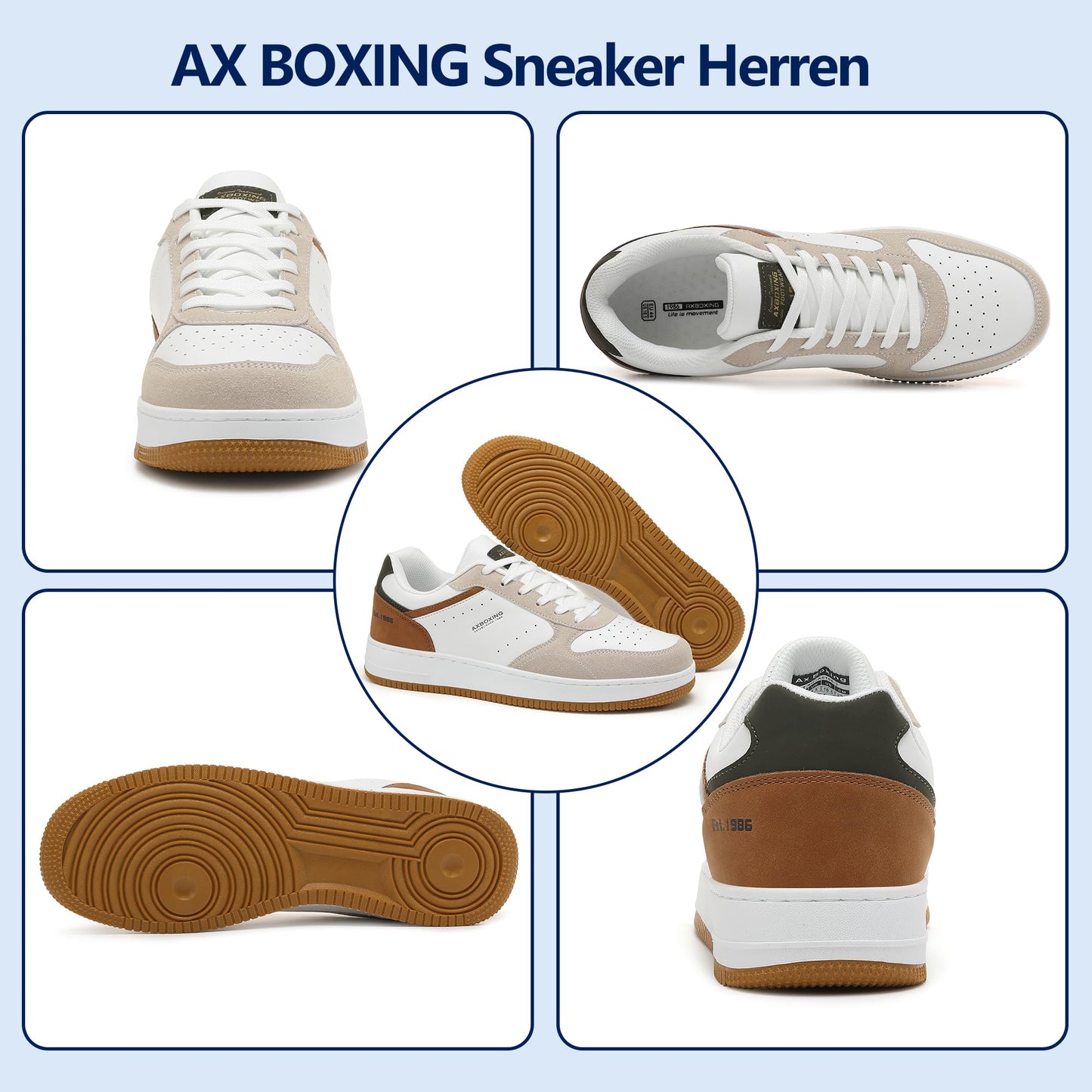 AX BOXING Men’s Casual Trainers – Lightweight Breathable Faux Leather Sneakers