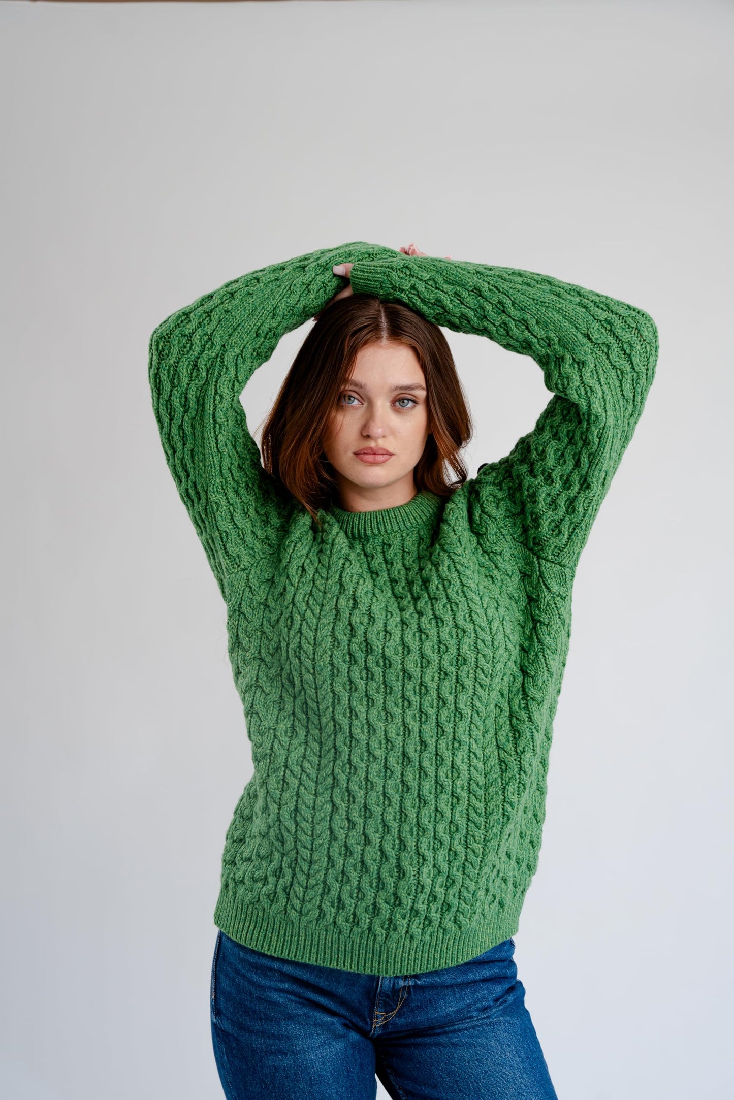 SAOL Women’s Merino Wool Sweater – Aran Knit with Side Buttons