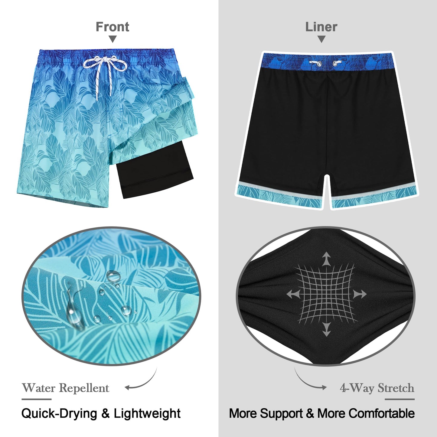 APTRO Men’s 2-in-1 Swim Shorts – Quick-Dry Board Shorts