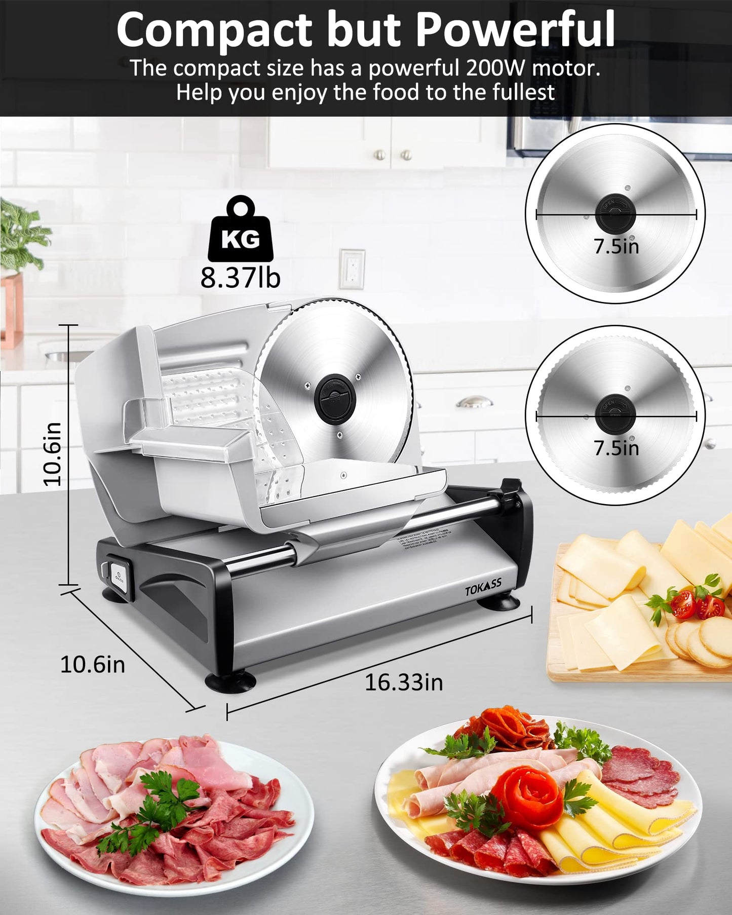 200 Watt Electric Slicer Stainless Steel - Adjustable Food Processor 0 to 15mm - 2 Blades - Sausage Slicer - Bread Slicer, Ham Slicer, Electric Knife Meat & Cheese