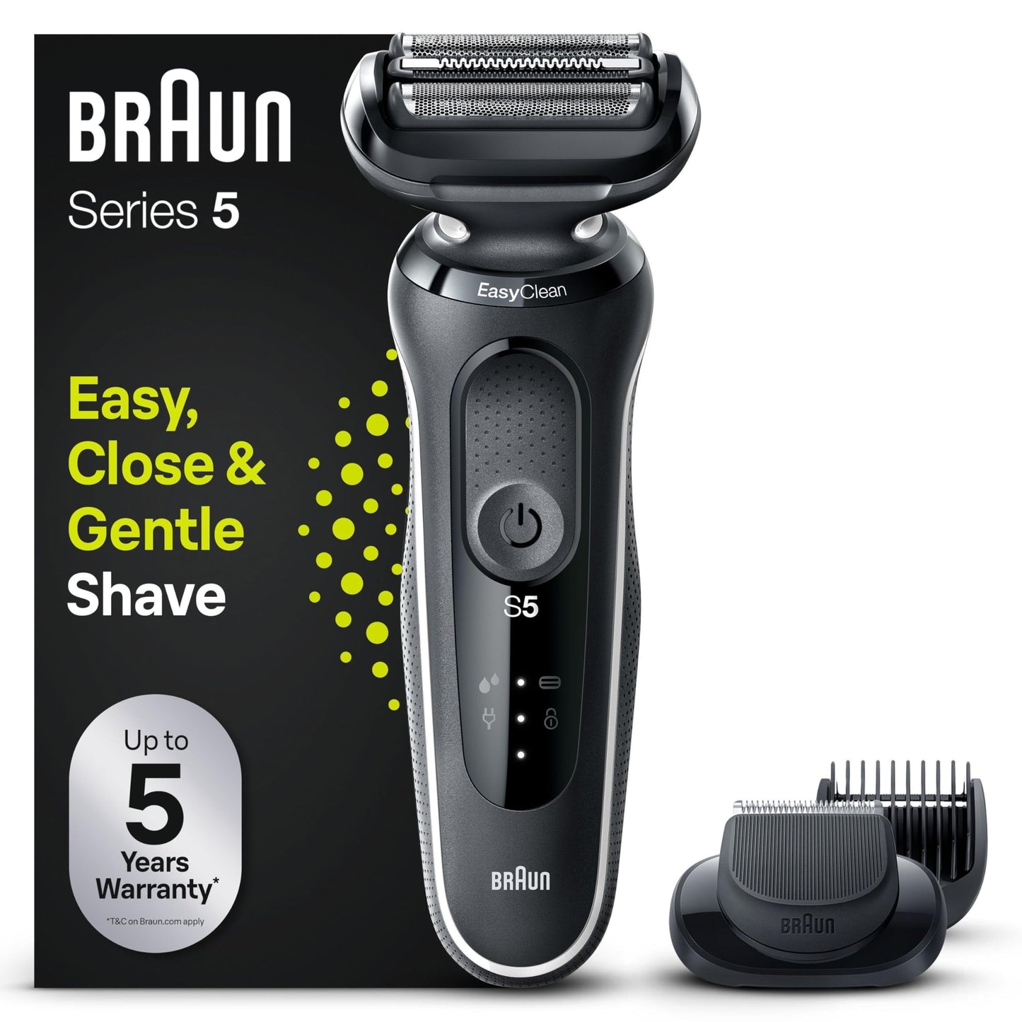 Braun Series 5 Elektrorasierer mit EasyClick Barttrimmer Aufsatz, Rasierer Herren Elektrisch Ladestation, EasyClean, Wet & Dry, rasierapparat, trockenrasierer, Made in Germany, 51-M4500cs, mintgrün