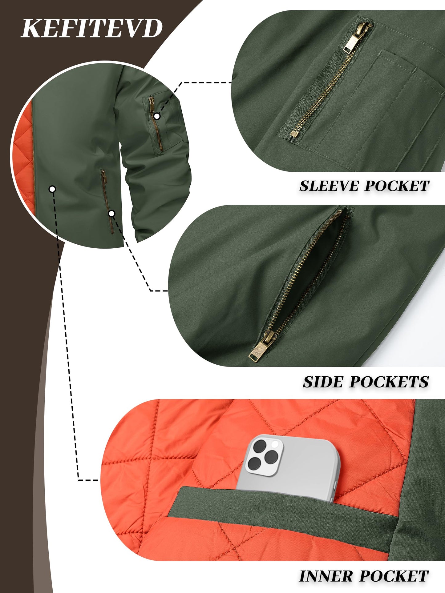 KEFITEVD Men’s Bomber Jacket – Casual Windproof Zip-Up Jacket
