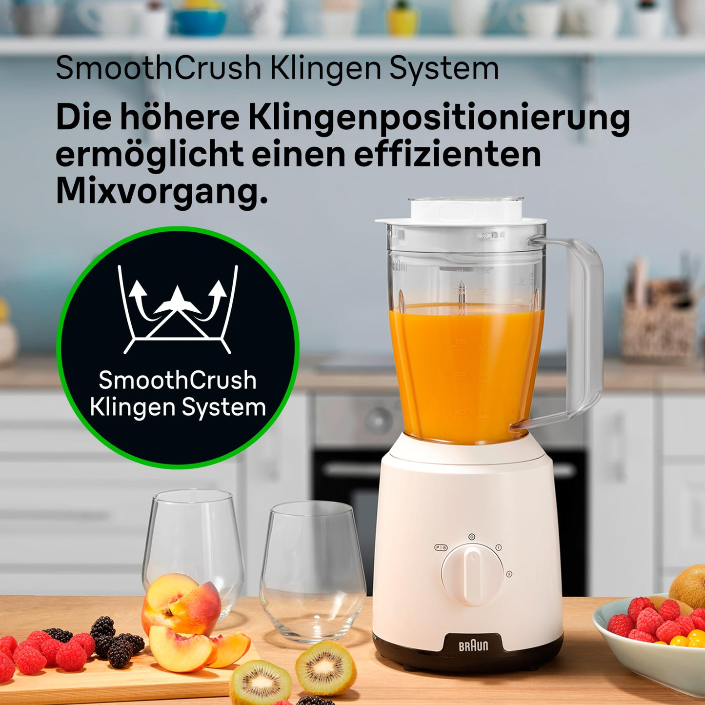 Braun PowerBlend 1 Standmixer mit 1,5 l Glas-Mixaufsatz, Küchenhelfer zum Zerkleinern, Pürieren & Mixen, Ice-Crush-Funktion, 2 Geschwindigkeiten, 600 Watt, Weiß