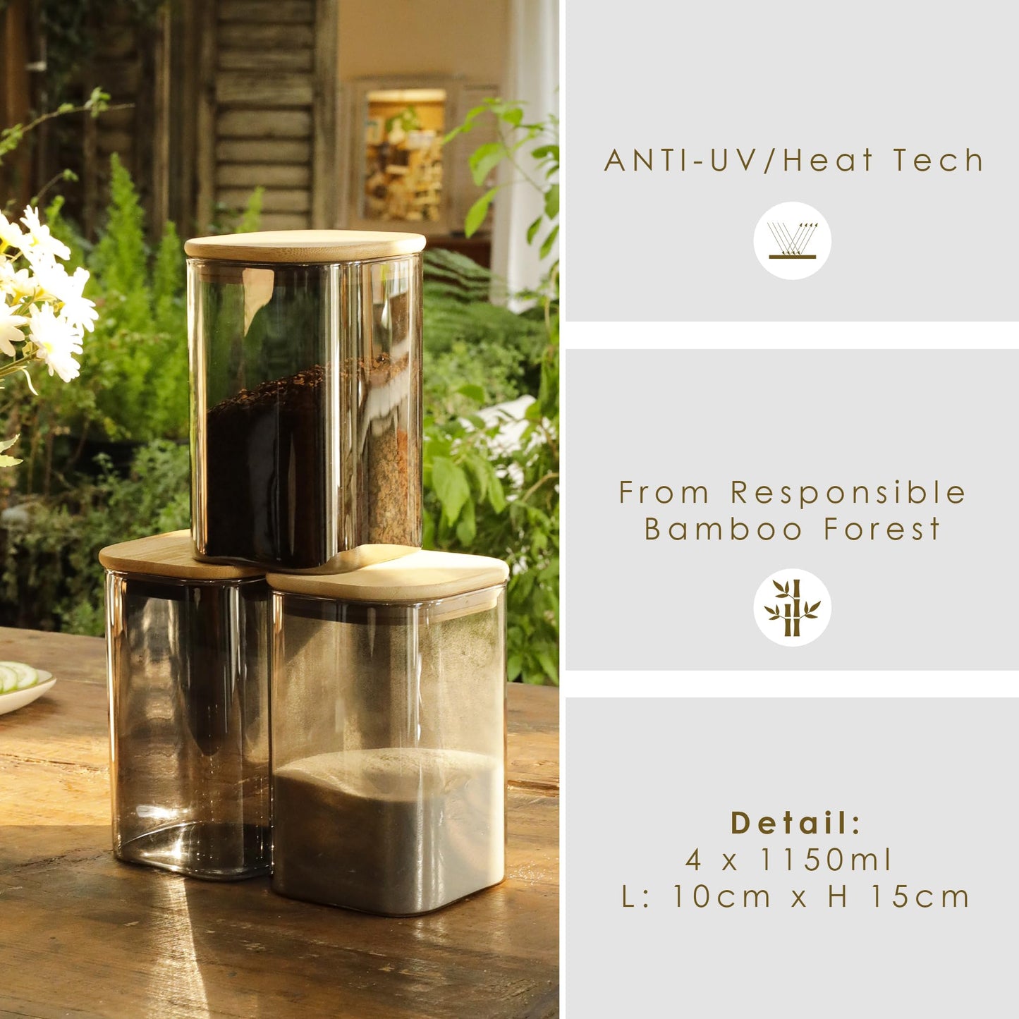 LIBWYS 12er Set Vorratsgläser mit Deckel Eckig Vorratsdose Glas - in 3 Größen: 720ml;1150 ml; 1580 ml - 12pcs Plus Edition