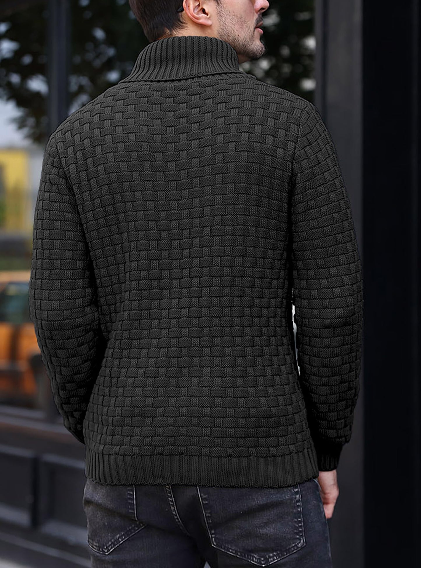 HYPESTFIT Men’s Mock Neck Sweater – Textured Knit Pullover