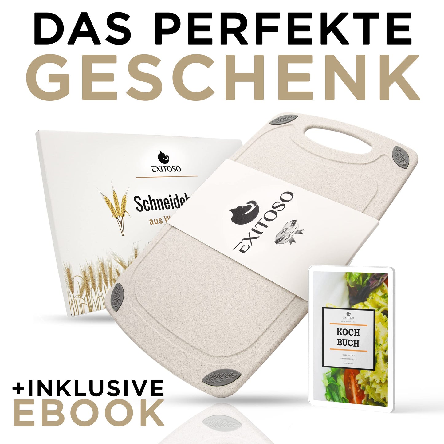 Exitoso 3-Piece Innovative Chopping Board Set | Non-Slip with Juice Groove and Handle | Dishwasher Safe | Antibacterial | Grey/Black Plastic