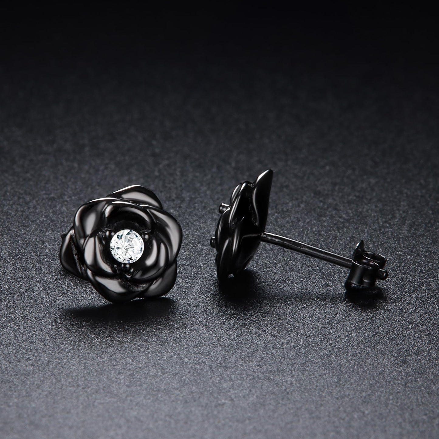 Small Rose Stud Earrings – 925 Sterling Silver with Zirconia