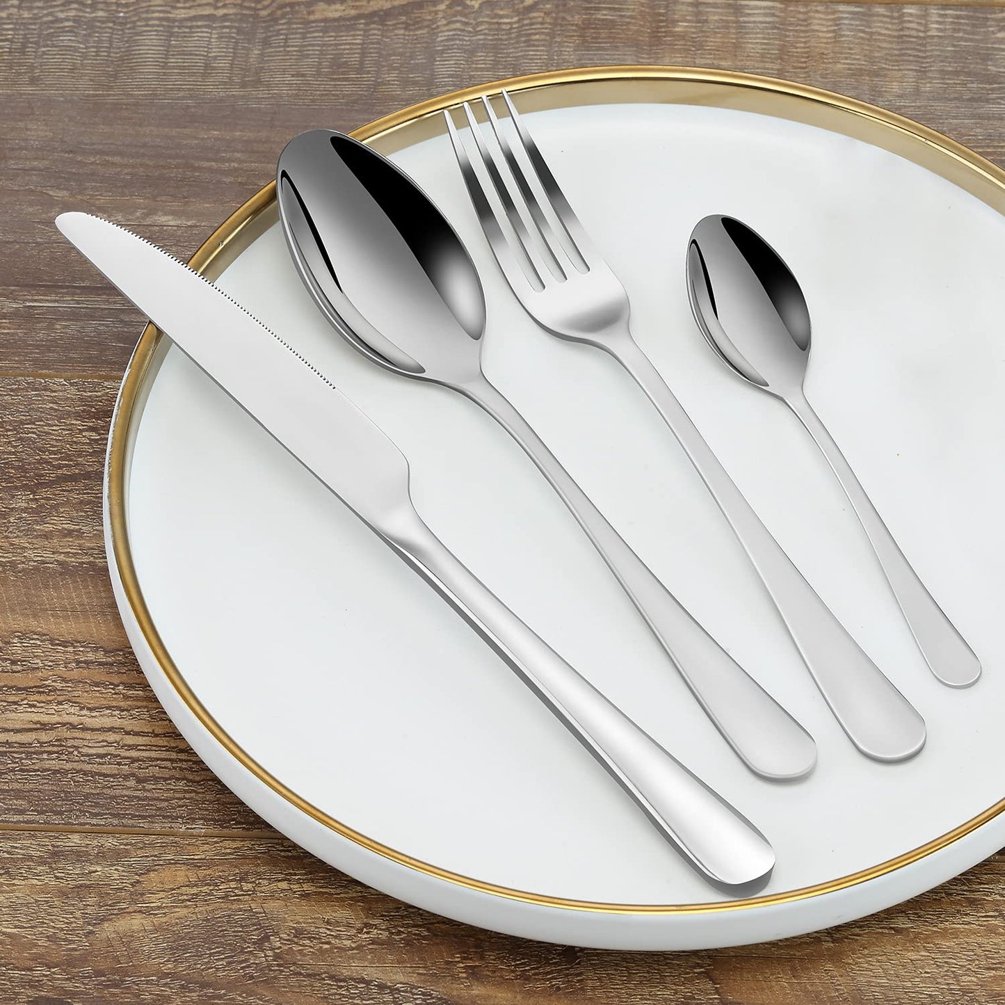BEWOS Besteck Set für 6 Personen, 30 teilig Essbesteck Set inkl. Messer, Gabel, Löffel, Besteck Edelstahl Spiegelpoliert, Spülmaschinenfest