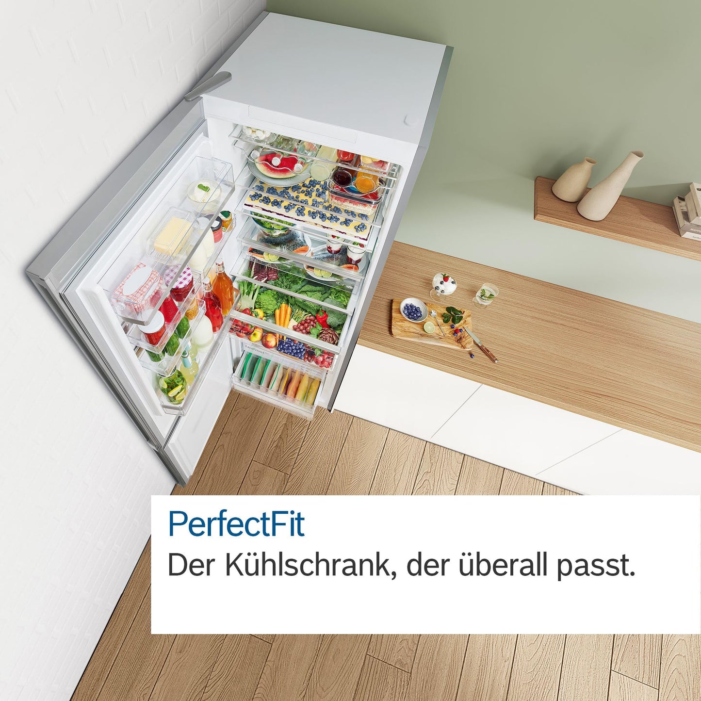 Bosch KGE398IBP, Serie 6, Kühl-Gefrier-Kombination, 201 x 60 cm, 249 L Kühlen & 94 L Gefrieren, LowFrost, BigBox für Gefriergut, längere Frische mit VitaFresh, Leise mit 38 dB, LED, AntiFingerprint