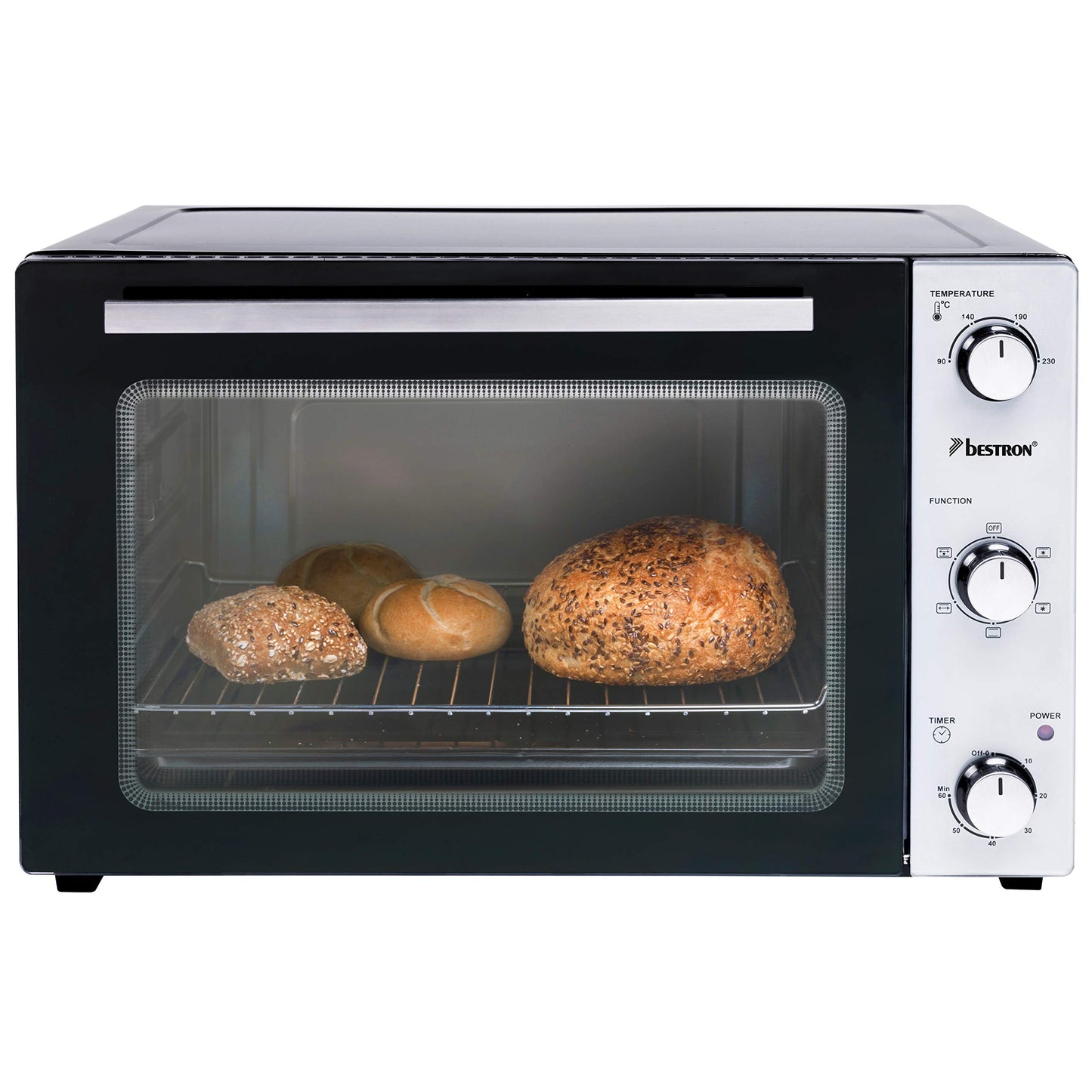 Bestron AOV9 Kompakter Mini-Backofen mit Ober-/Unterhitze, 9 Liter, 800 Watt, Schwarz