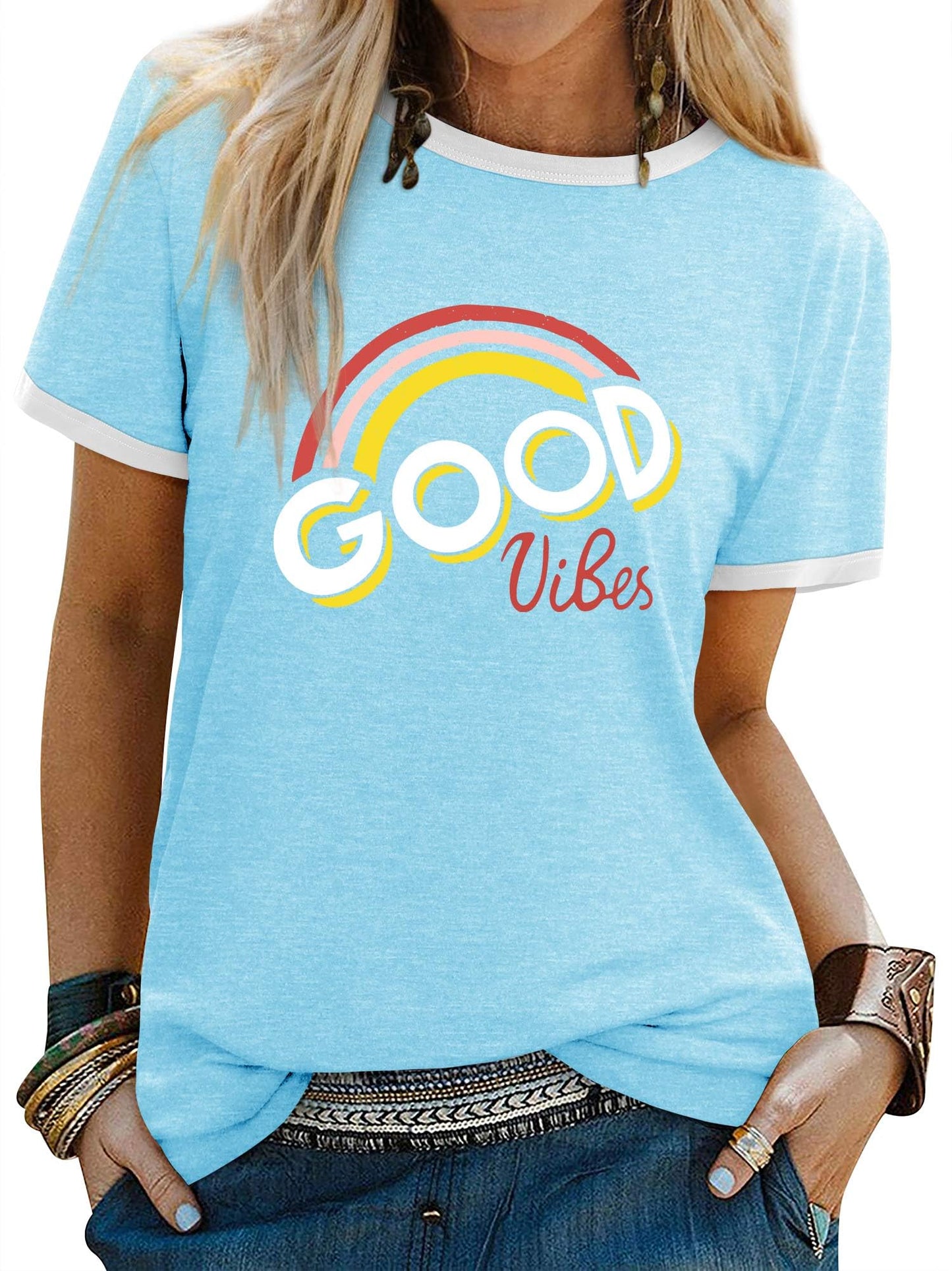 Women’s Good Vibes Rainbow Print T-Shirt