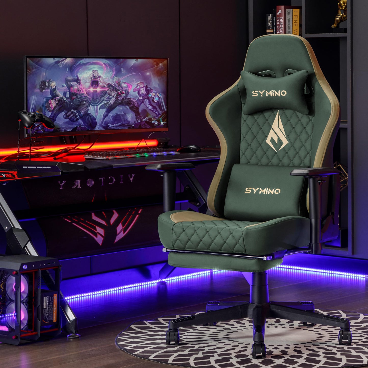 symino Gaming Stuhl, Ergonomischer Bürostuhl, Rennstuhl-Design PC Stuhl, Vintage-PU-Leder, Verstellbarer Drehbarer Task Stühle mit Fußstütze (Schwarz)