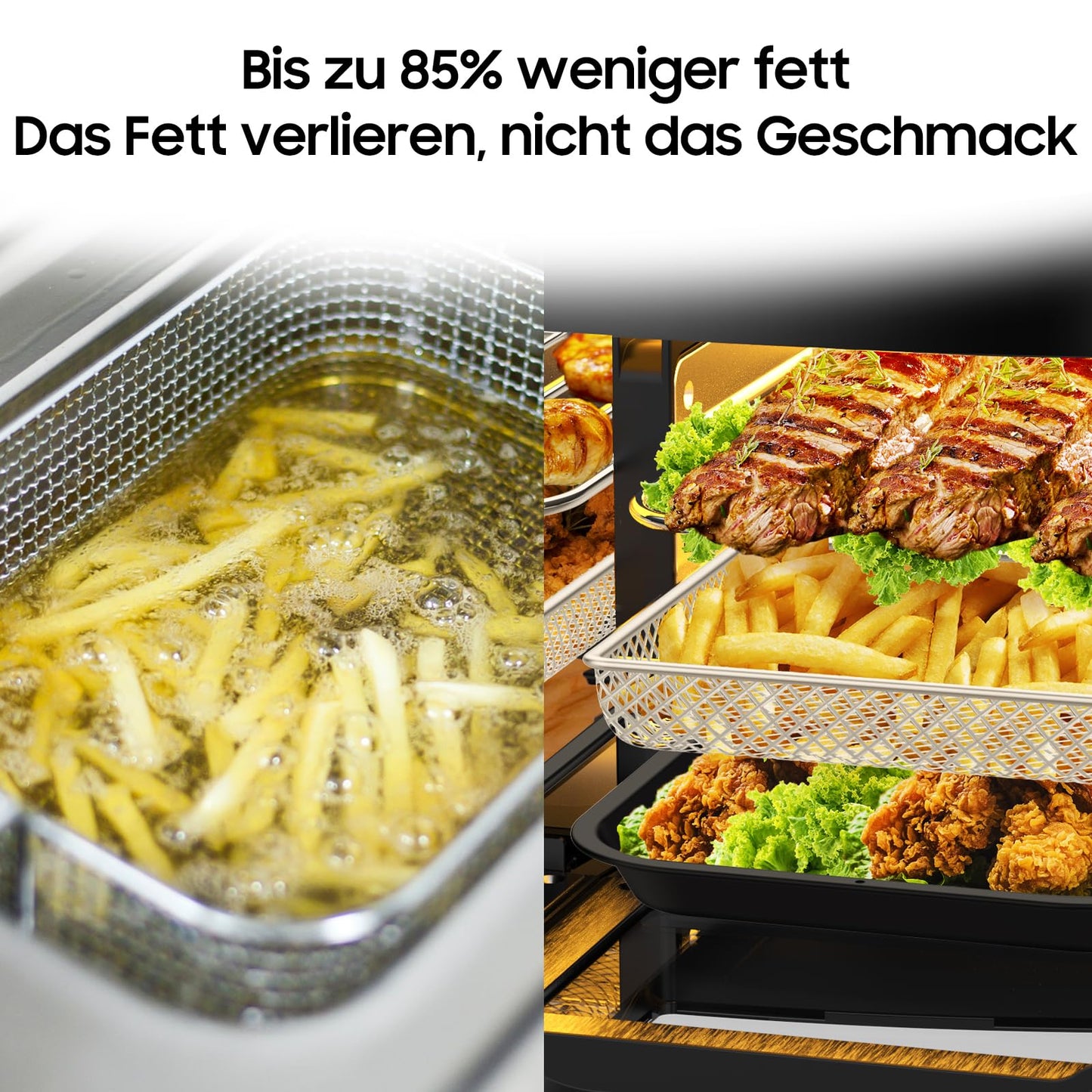 iceagle Heißluftfritteuse 6,5 L Airfryer XL - Fritteuse Ohne Fett mit Metallinnenraum | 1700W Heissluftfriteuse mit 8 Kochprogramme, Digitalem Display, mit deutschem Rezeptbuch