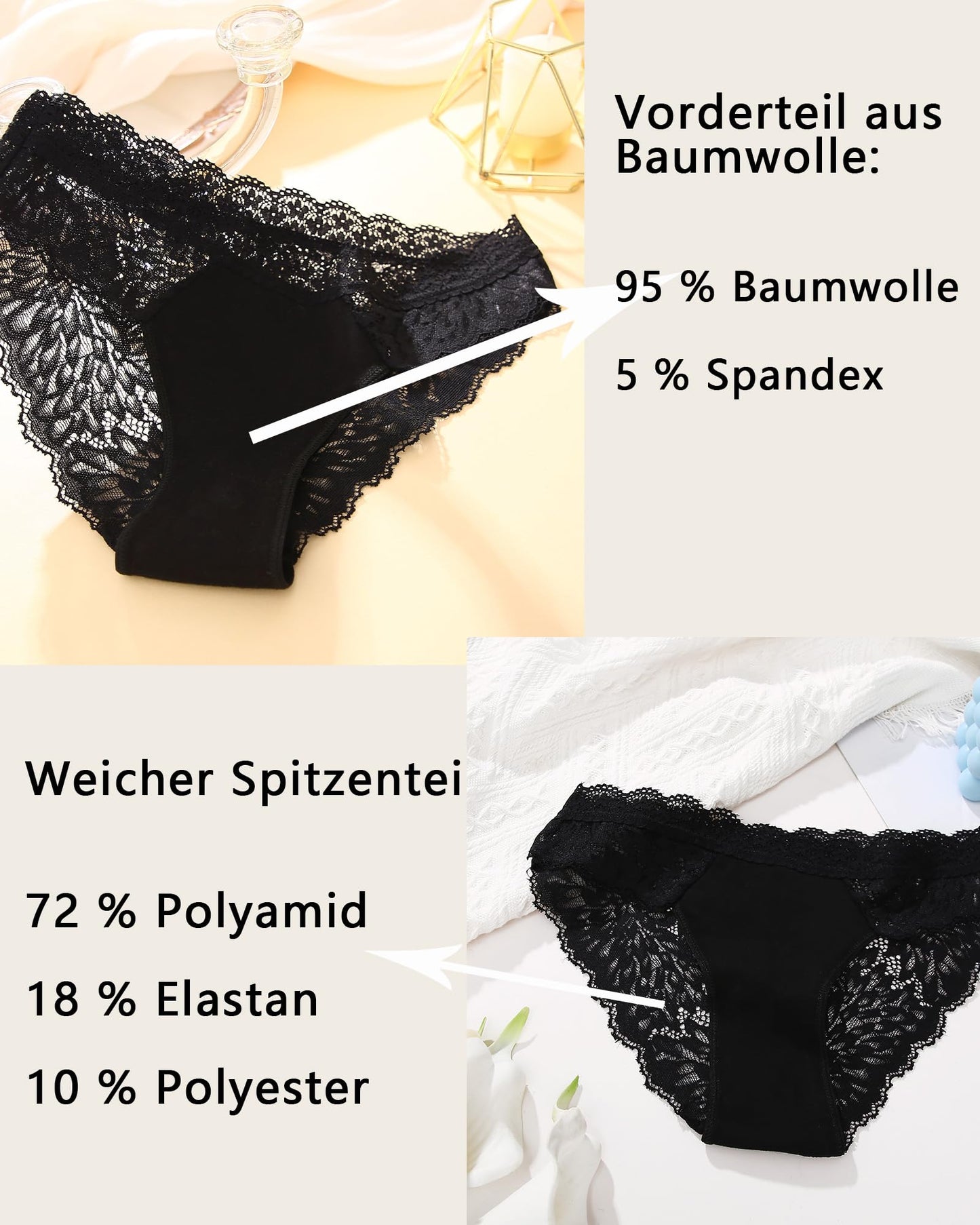 Women's Cotton Lace Underwear Women's Sexy Briefs - Multipack 6
