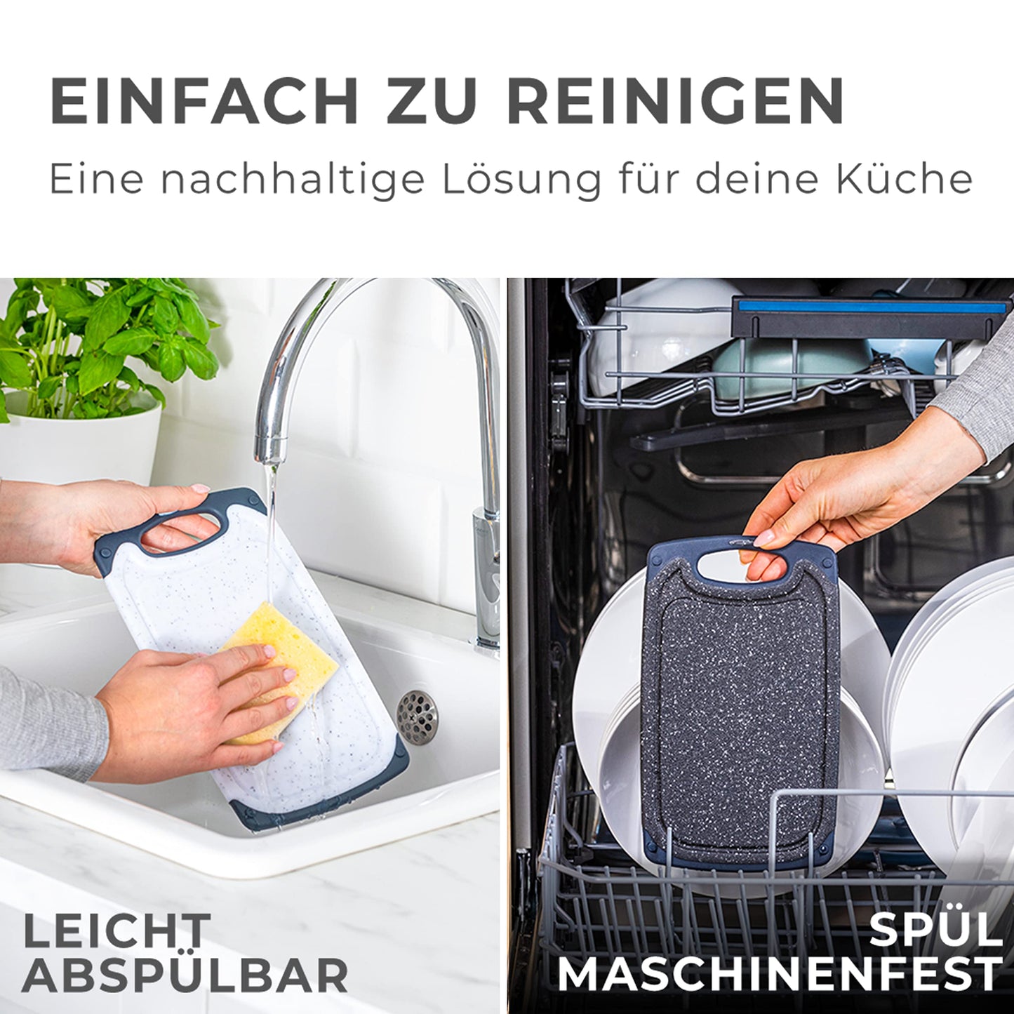 Exitoso 3-Piece Innovative Chopping Board Set | Non-Slip with Juice Groove and Handle | Dishwasher Safe | Antibacterial | Grey/Black Plastic