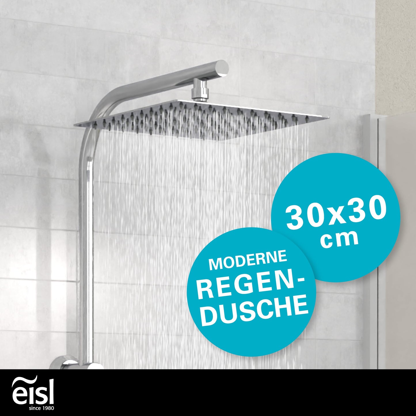 EISL Duschset EASY FRESH, Duschsystem ohne Armatur 2 in 1 mit großer Regendusche (250 x 200 mm) und Handbrause, Regendusche ohne Armatur ideal zum Nachrüsten, komplettes Montageset, Chrom DX12006