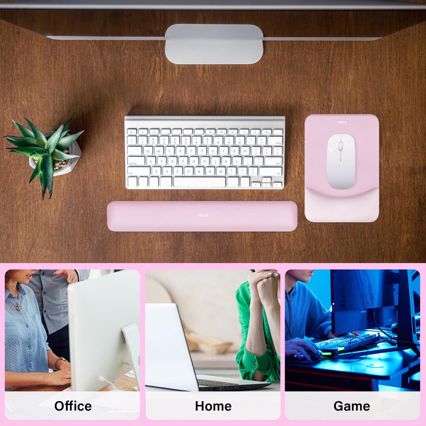 MOSISO Handgelenkstütze für Mauspad&Tastatur Set, Rechteckig Ergonomisch Mauspad Rutschfest Basis Home/Büro Schmerzlinderung&Typing Kissen mit Neopren Cloth&Erhöht Gebogen Memory Schaum,Grün