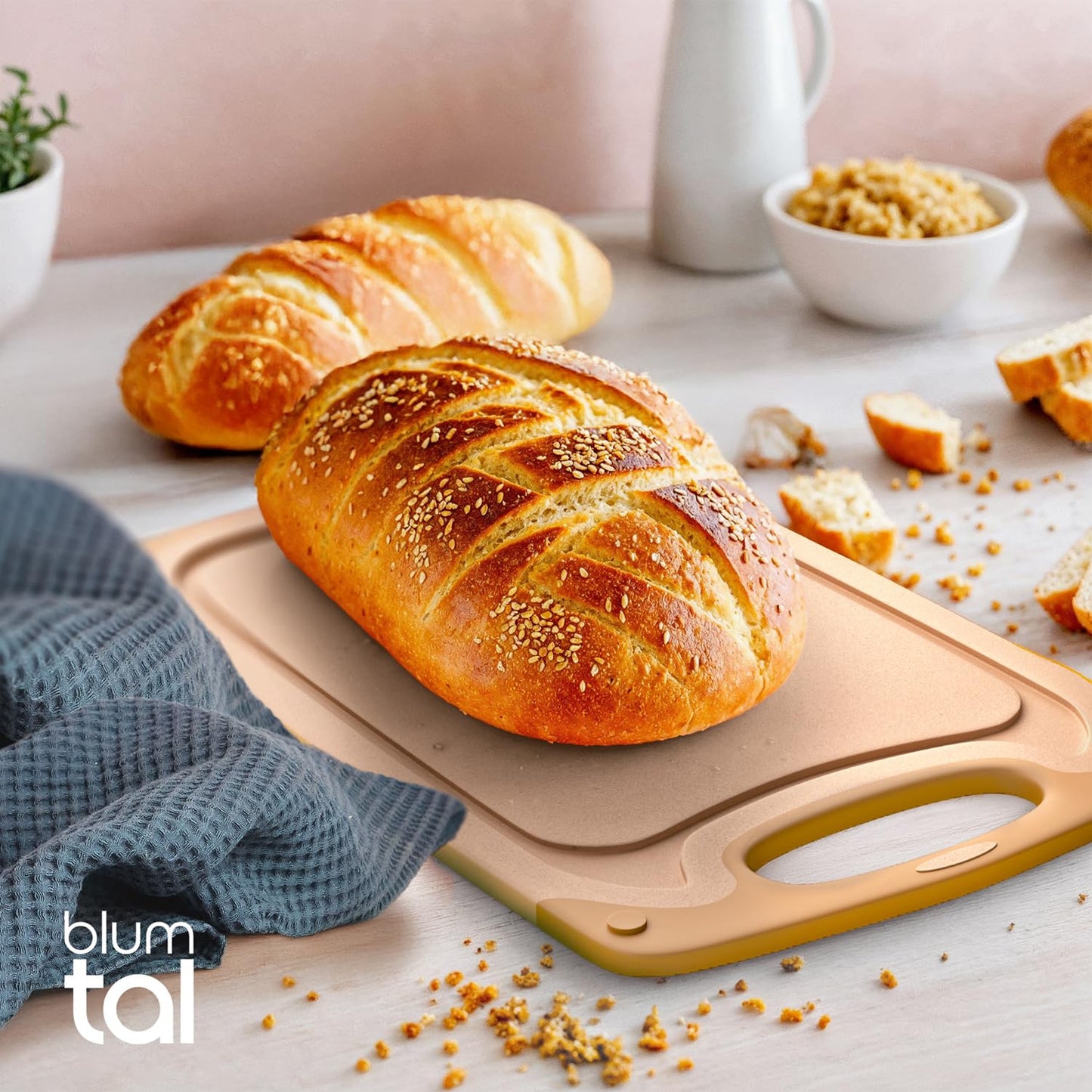 Blumtal Schneidebrett Set mit 3 Größen (S/M/L) - Schneidebrett Kunststoff groß + Saftrillen & Griff - Cutting Board - Küchenbrett BPA frei - Schneidbrett Spülmaschinenfest - Schneidebretter Grau