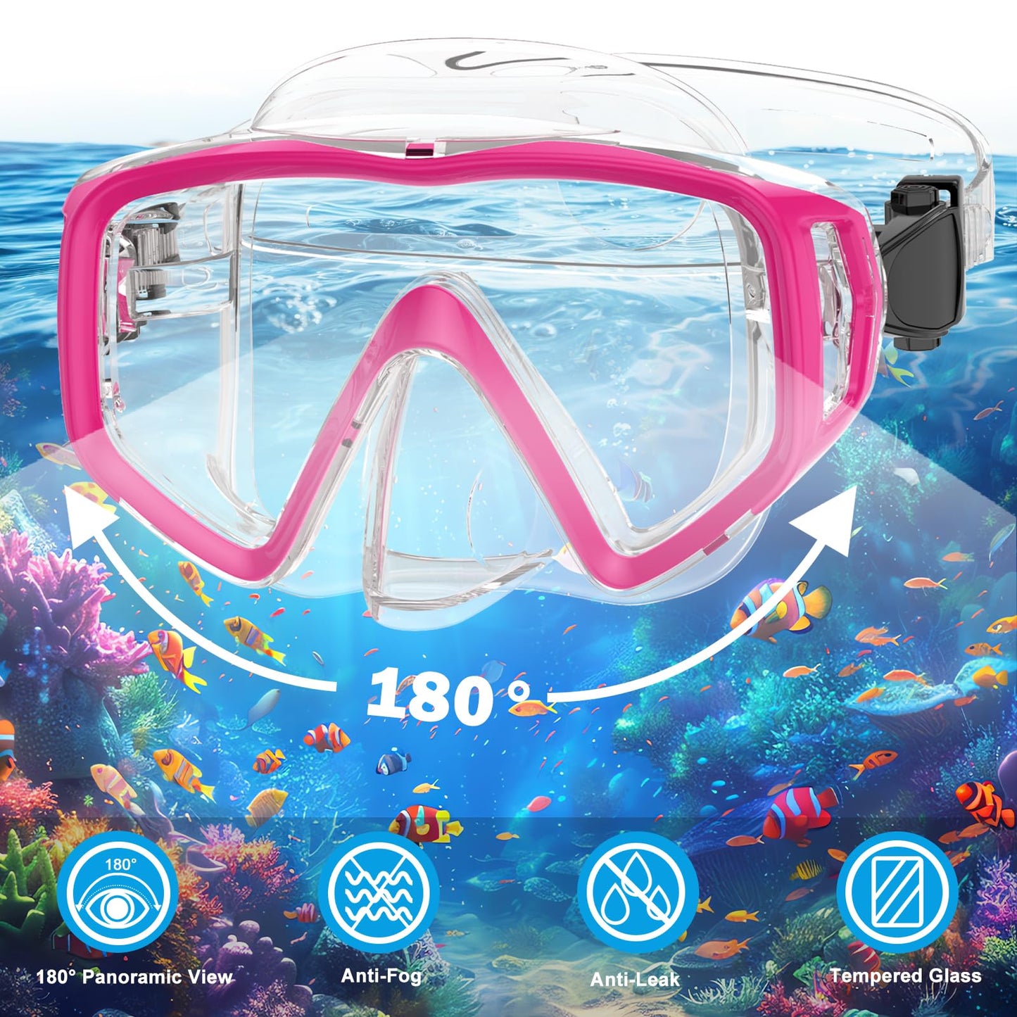 JEMULICE Schnorchelset Erwachsene, Schnorcheln Set mit Taucherbrille und Dry Schnorchel für Herren und Damen, Anti-Leck & Anti-Fog Tauchmaske aus Gehärtetem Glas für Tauchen, Schnorcheln und Schwimmen