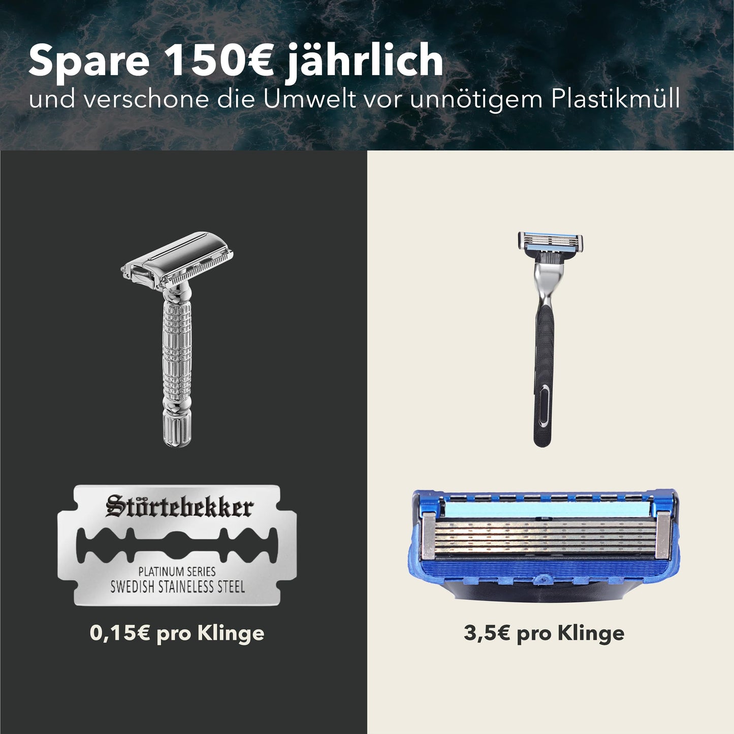Störtebekker® Premium Rasierhobel ‘Hamburg’ im handgefertigten Leder-Etui - *TESTSIEGER* Stiftung Warentest (12/2024) - Rasier-Set mit 10 Rasierklingen, Reise-Etui & eingebautem Spiegel - Nassrasierer