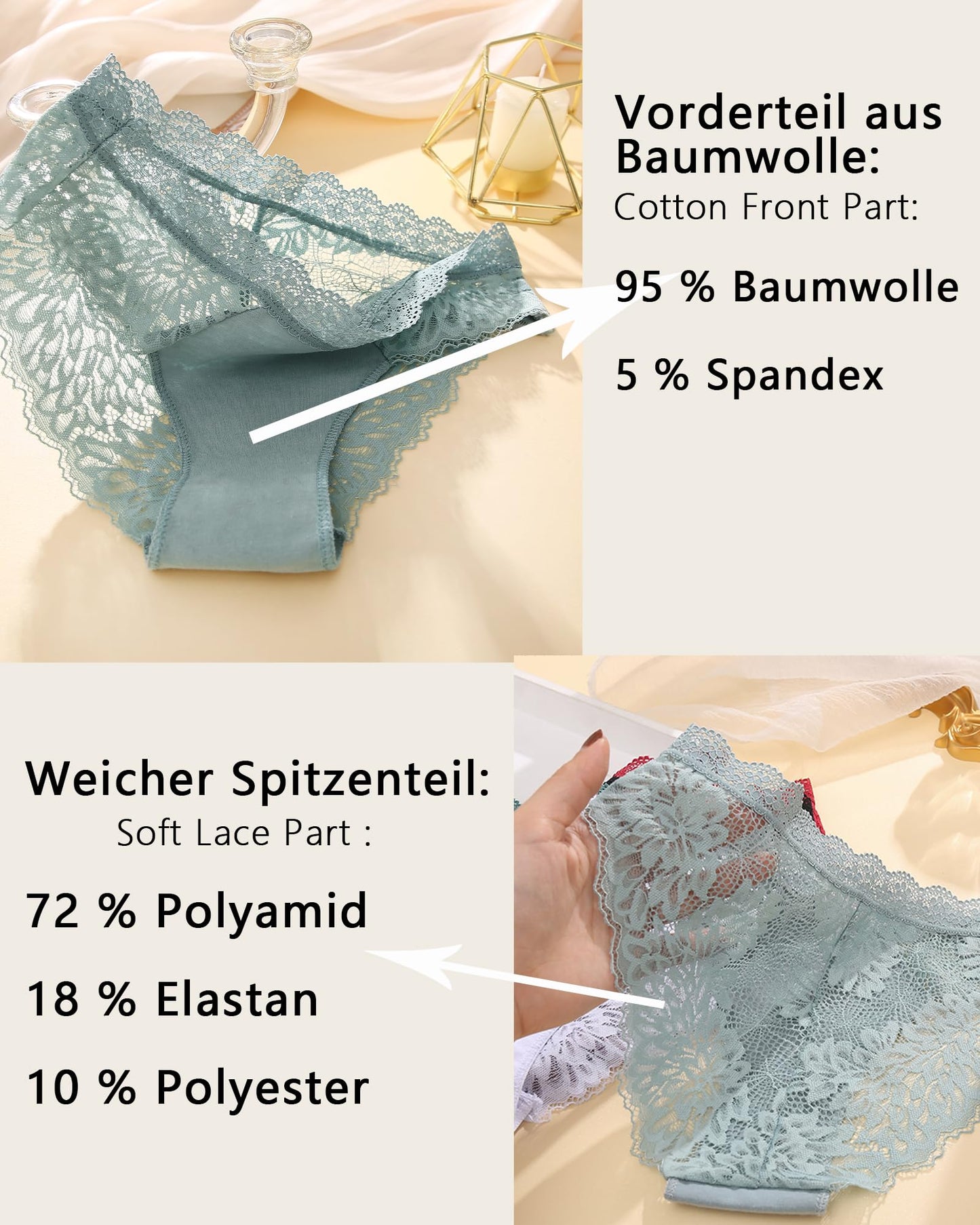 Women's Cotton Lace Underwear Women's Sexy Briefs - Multipack 6