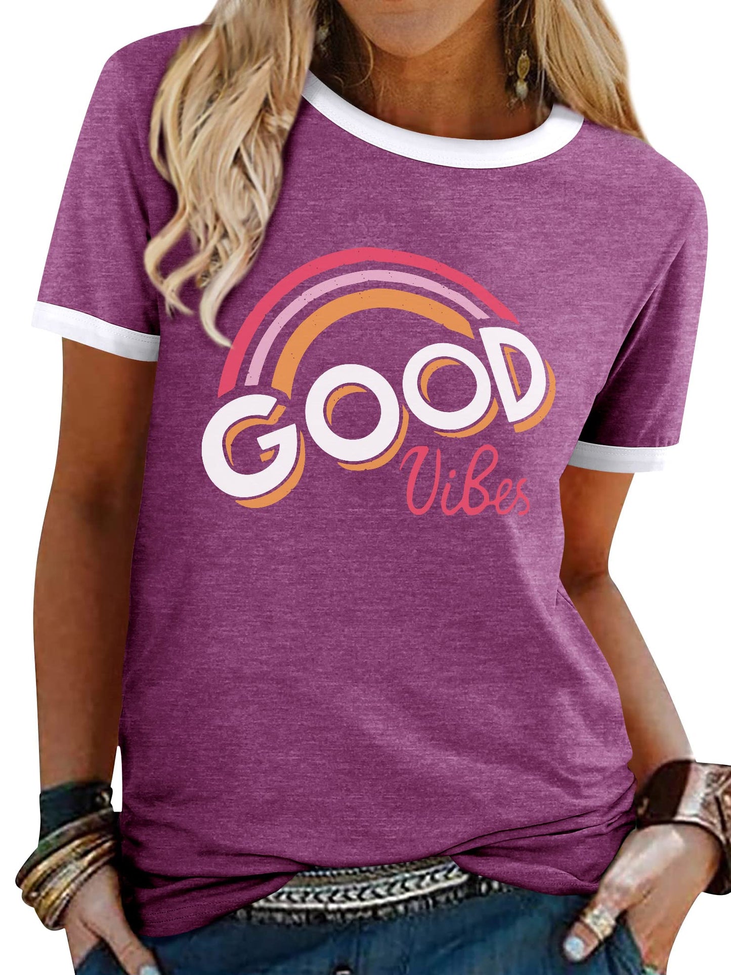 Women’s Good Vibes Rainbow Print T-Shirt