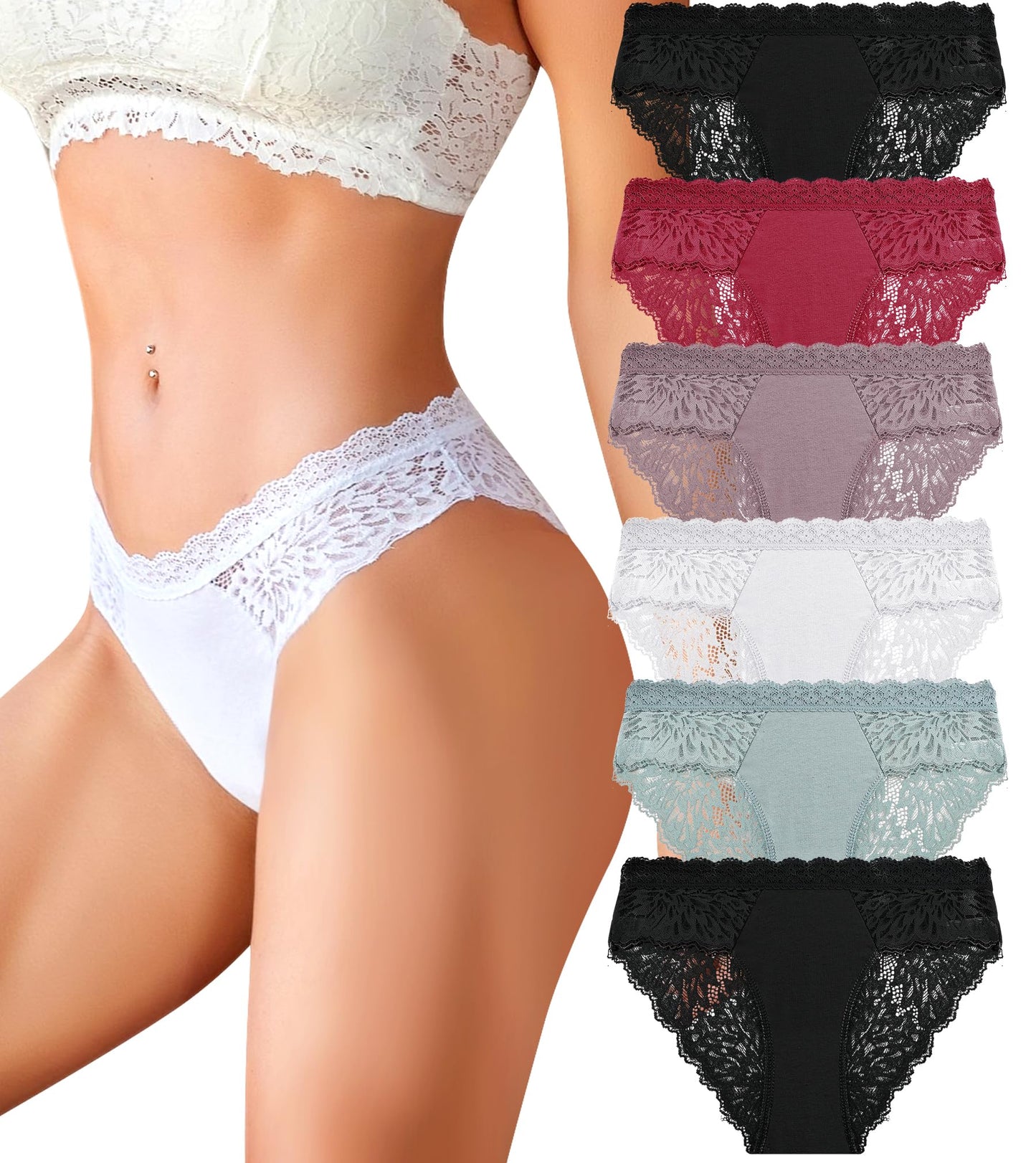 Women's Cotton Lace Underwear Women's Sexy Briefs - Multipack 6