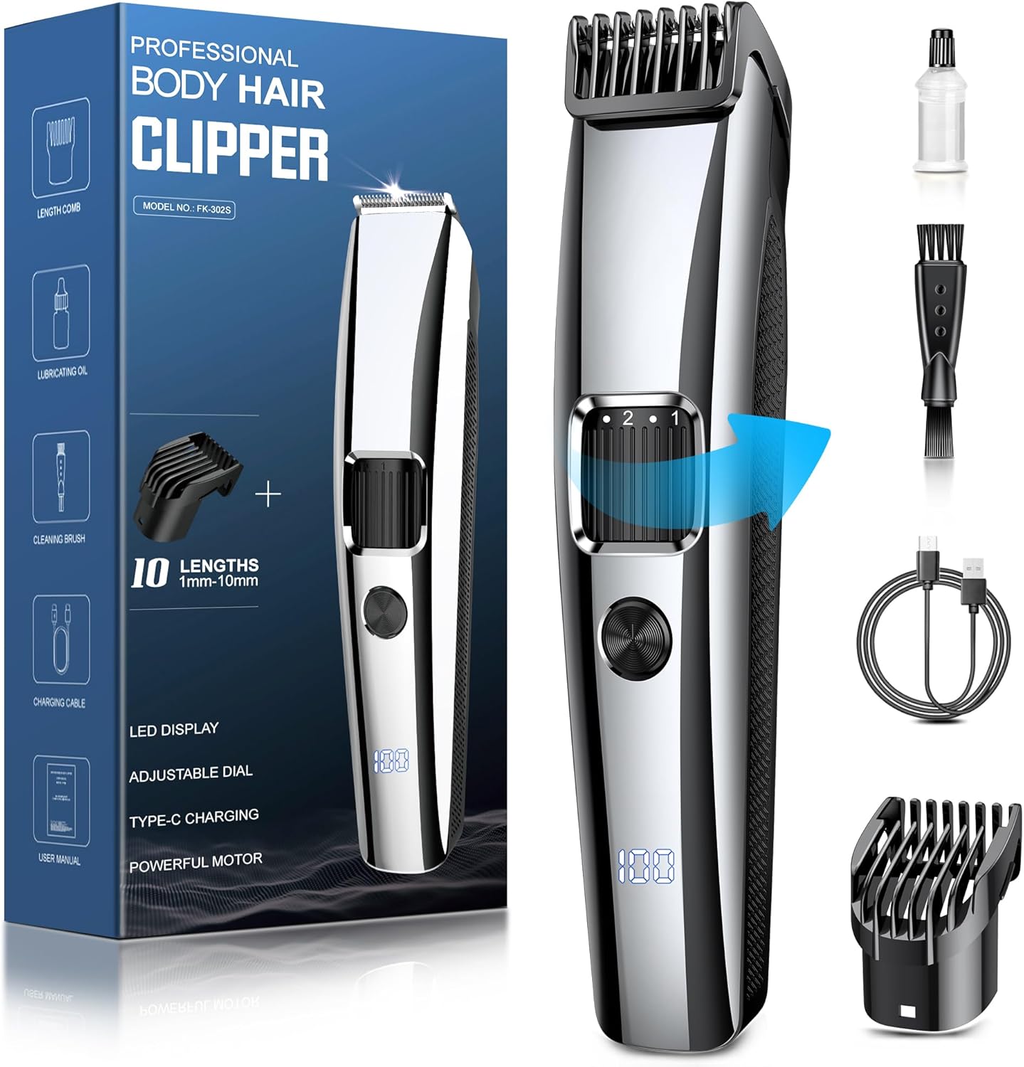 Barttrimmer Herren,Rasierer Herren Elektrisch mit Batterieanzeige, Bartschneider Trimmer Haarschneider mit ZoomRad(1-10mm),Gesichtshaartrimmer Intimrasierer Shaver,Full Body Hair Groomer für Männ,USB