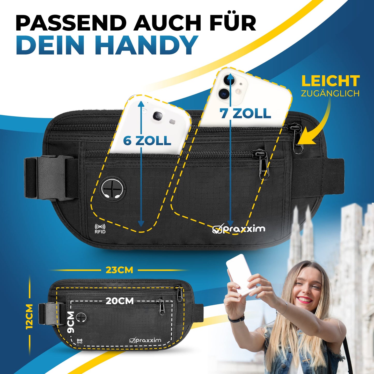 Travel Money Belt with RFID Protection – Slim Anti-Theft Waist Pack for Men & Women