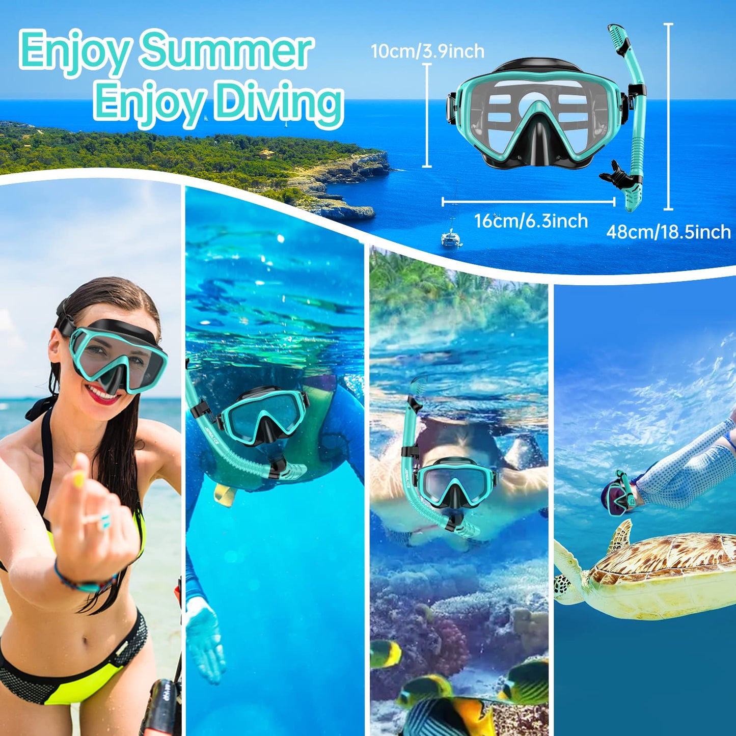 JEMULICE Schnorchelset Erwachsene, Schnorcheln Set mit Taucherbrille und Dry Schnorchel für Herren und Damen, Anti-Leck & Anti-Fog Tauchmaske aus Gehärtetem Glas für Tauchen, Schnorcheln und Schwimmen