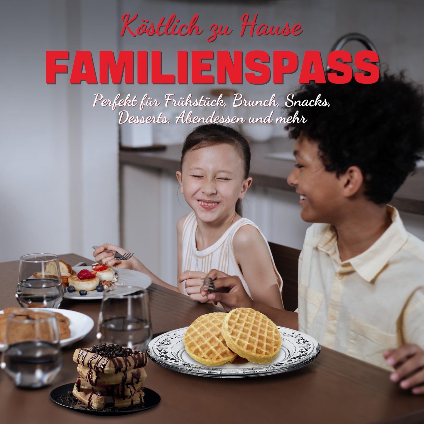 SugarWhisk Mini Waffeleisen Kinder, Doppelwaffeleisen, Kleines Waffeleisen mit Antihaftbeschichtung, Mini Waffle Maker, für Familienfeiern, Kindergeburtstage, Ostern oder Weihnachten, Weiß