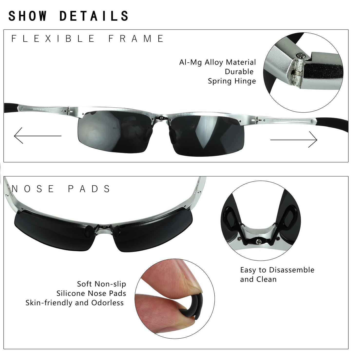 DUCO Herren Sportbrille Polarisierte Sonnenbrille Fahrerbrille Ultraleichte Al-Mg Metallrahmen UV400-Schutz Männer Sonnenbrillen 8177S