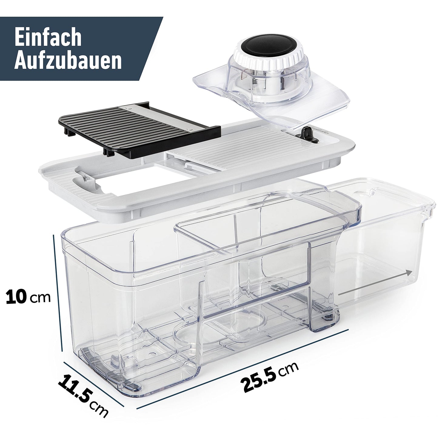 Gemüseschneider Mandoline Gemüsehobel - Gemüse Schneider Gurkenhobel Zwiebelschneider Kartoffelschneider Obstschneider - Reibe für Gemüse und Käse - Julienneschneider (6-in-1 Kompakt Weiß)