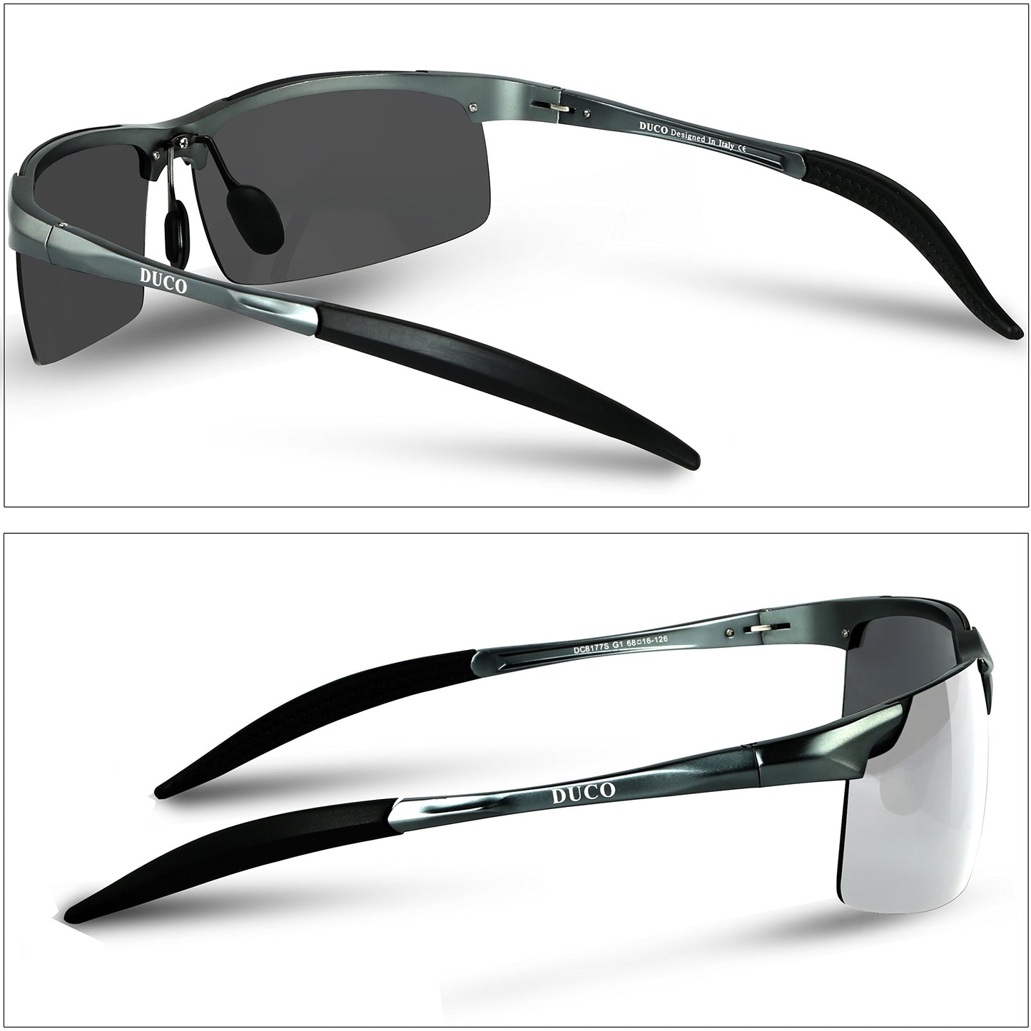 DUCO Herren Sportbrille Polarisierte Sonnenbrille Fahrerbrille Ultraleichte Al-Mg Metallrahmen UV400-Schutz Männer Sonnenbrillen 8177S