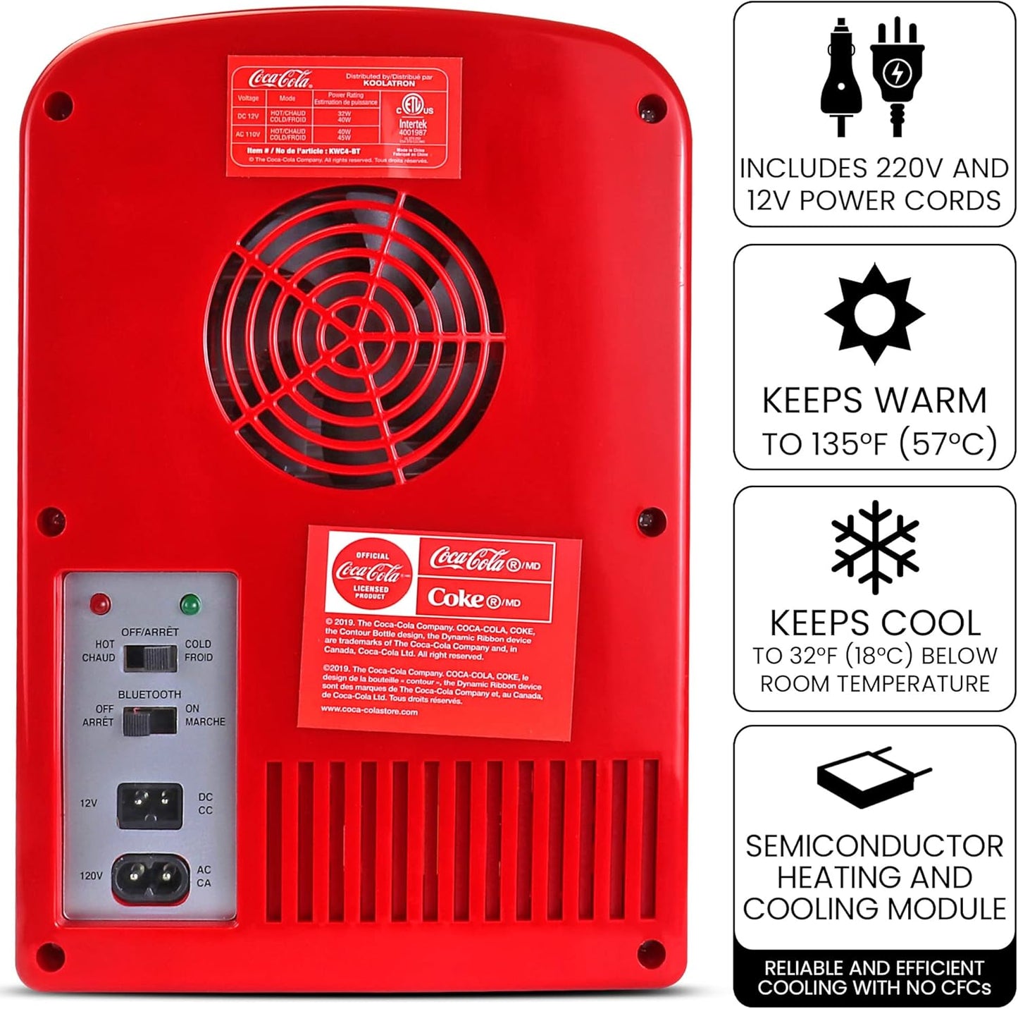 Coke Mini Kühlschrank für Schlafzimmer 4L Kleiner Kühlschrank 6 Dosen Tischkühlschrank Kühler Wärmer mit eingebautem Bluetooth Wireless Lautsprecher für Home Desk Office Food Drinks von Coca-Cola, Rot