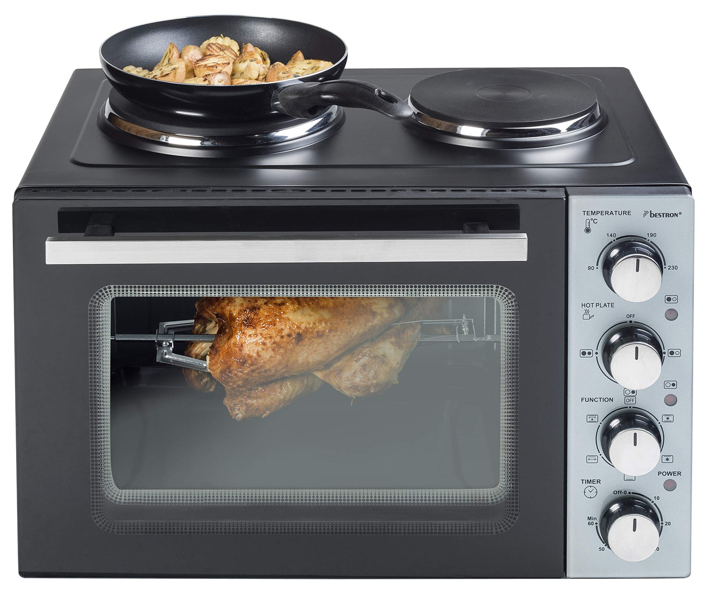 Bestron AOV9 Kompakter Mini-Backofen mit Ober-/Unterhitze, 9 Liter, 800 Watt, Schwarz